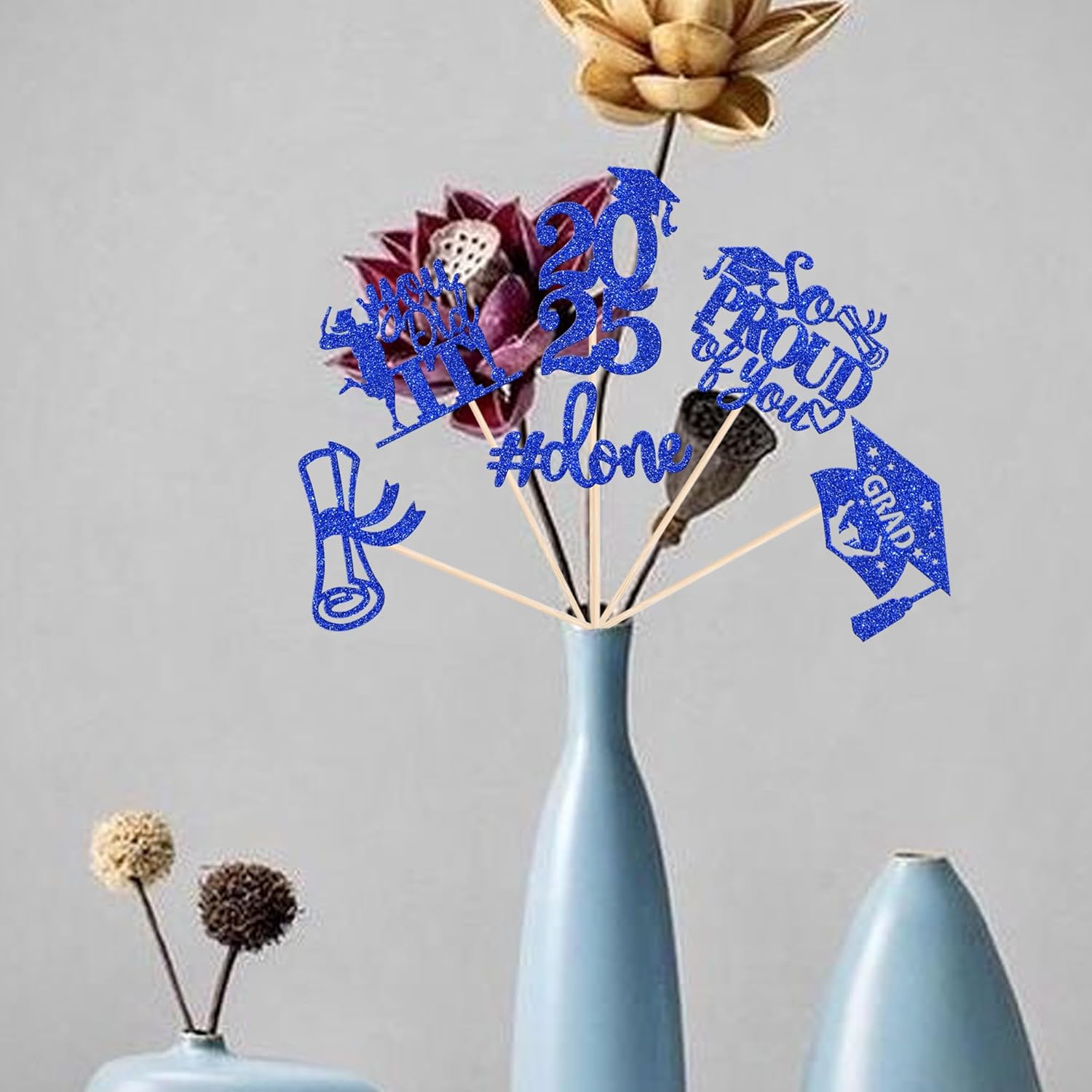 2025 Graduation Centerpiece Sticks Glitter Blue