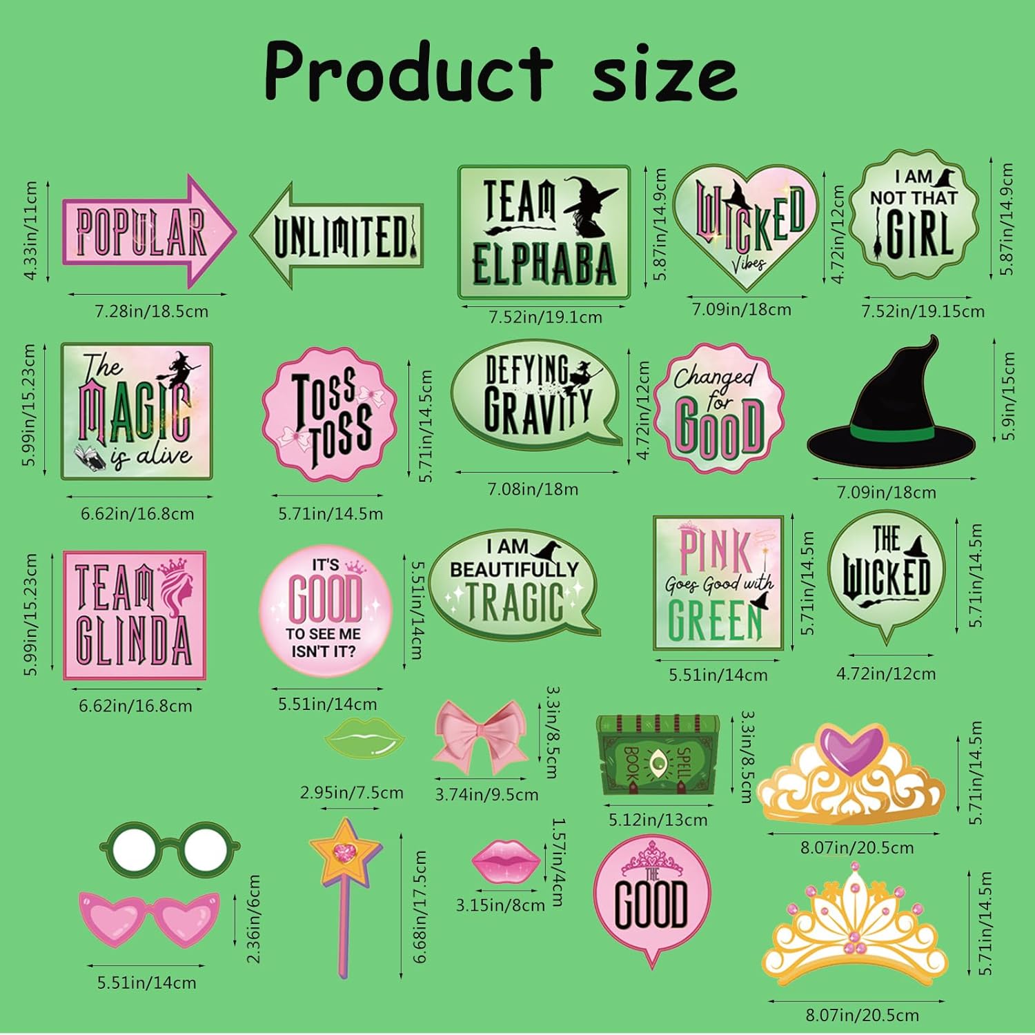 26 PCS Pink Green Wicked Party Photo Booth Props