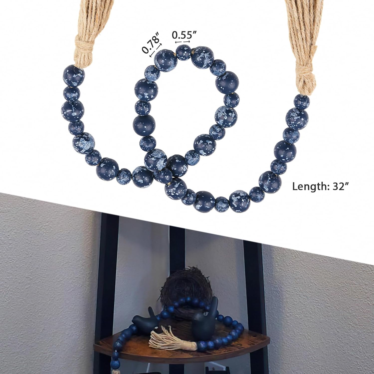 Handcrafted Rustic Blue Wooden Beads Garland with Tassel