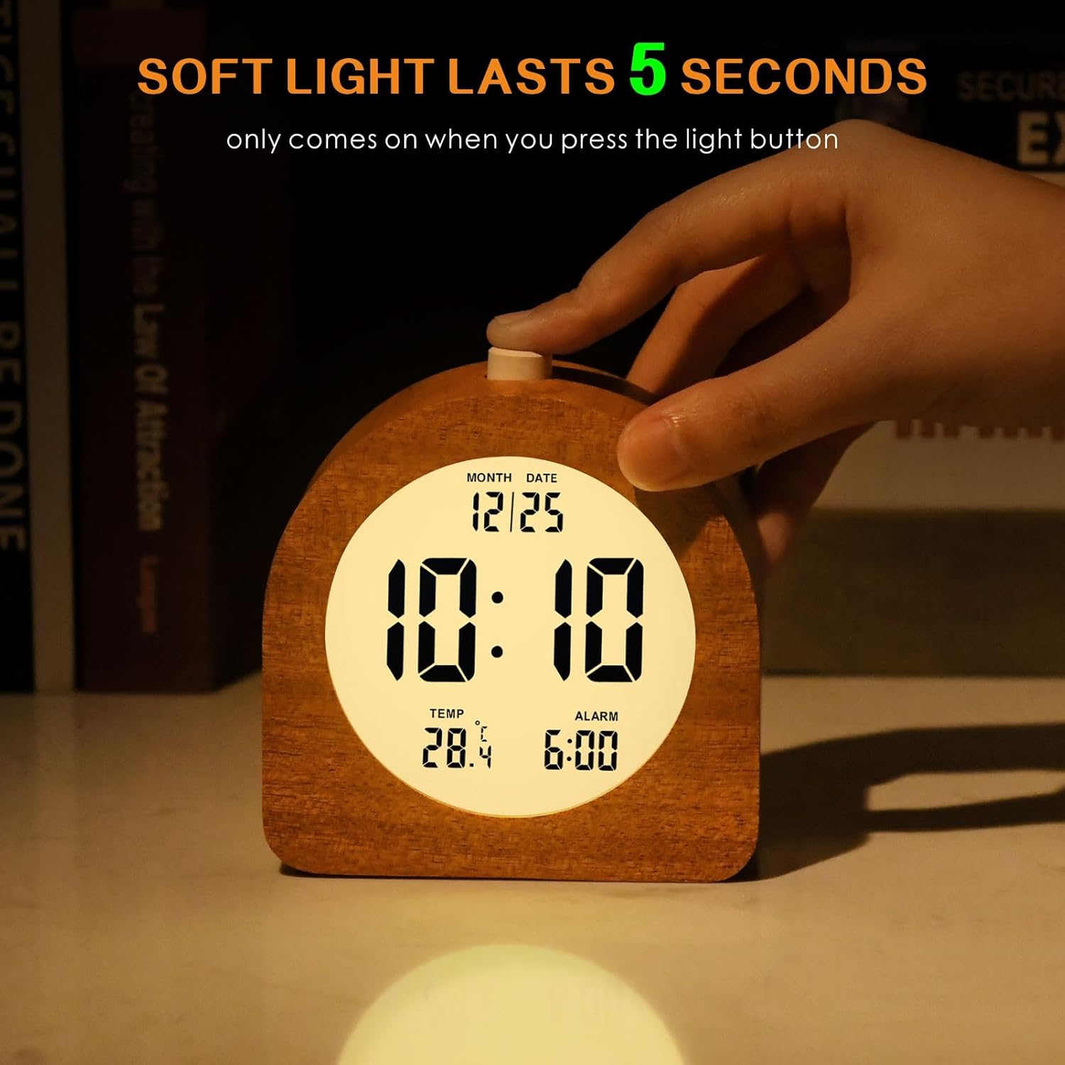 Plumeet Wooden Digital Alarm Clock with Snooze and Nightlight