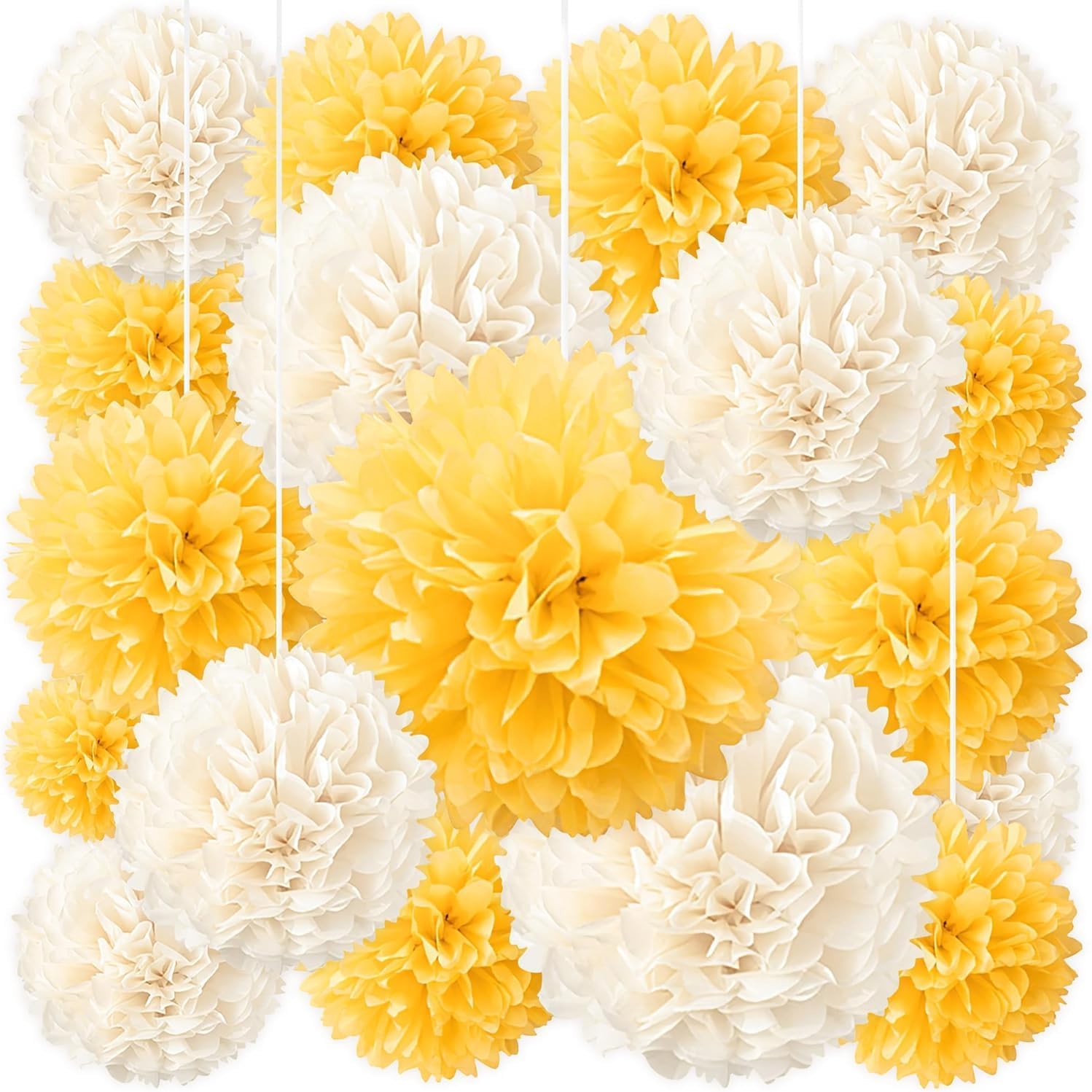 20 Pcs Yellow and Champagne Tissue Paper Pom Poms for Celebrations