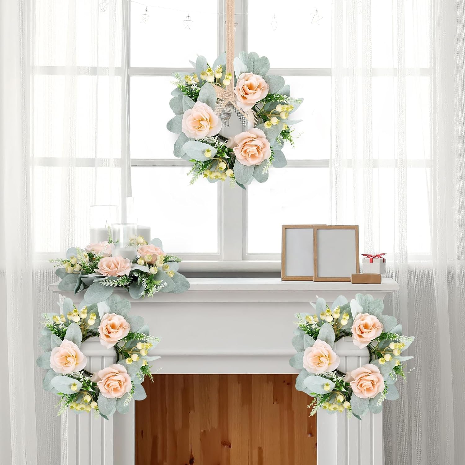 6 Pcs Wedding Rose Candle Rings Swag Wreath Garland Decor