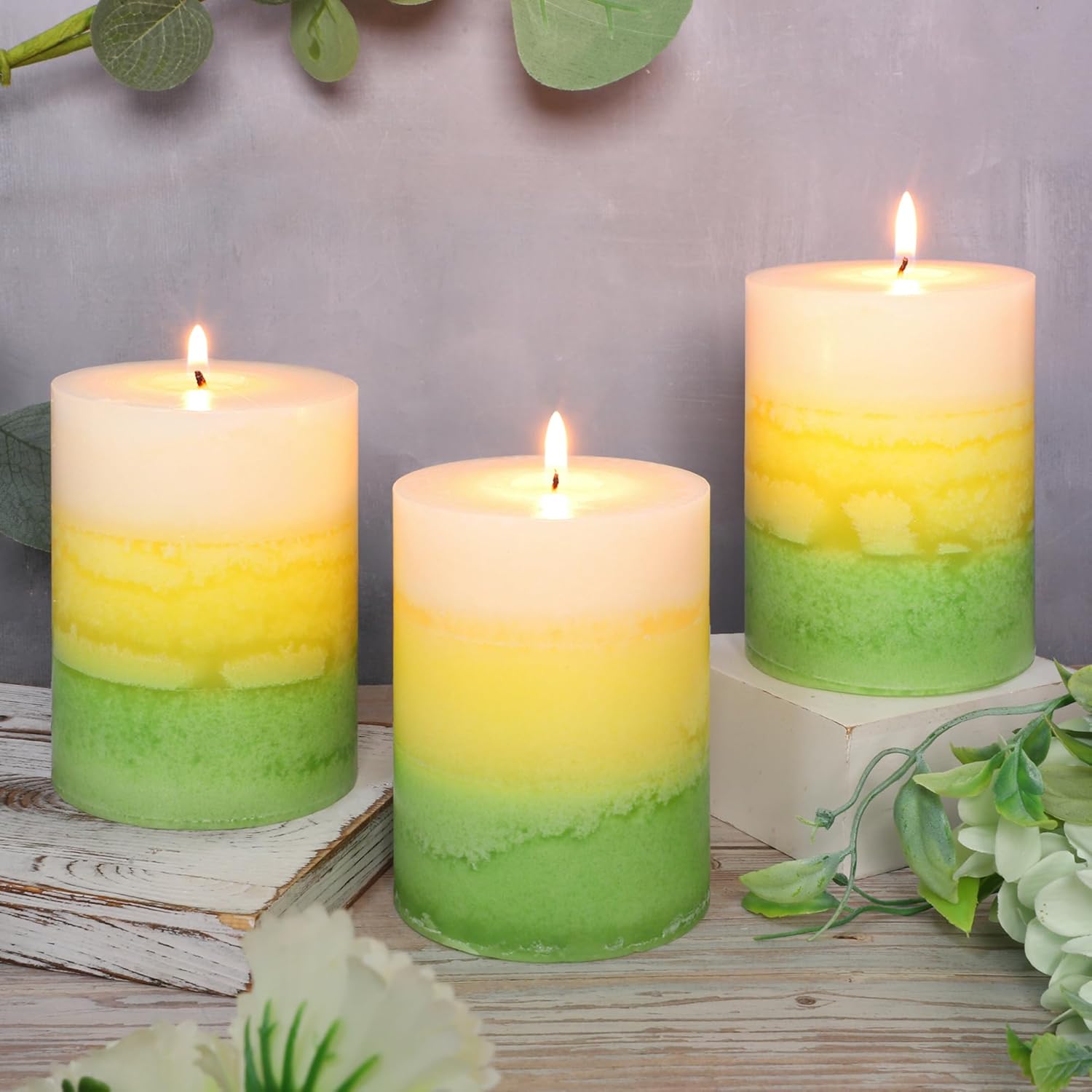 Freesia Scented Pillar Candles Set of 3 1
