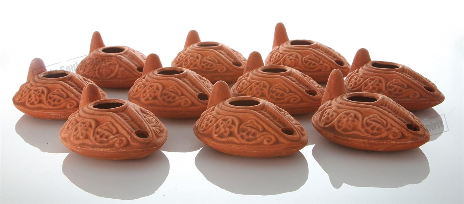 Ancient Biblical Oil Lamp Set 10 Lamps Bronze Finish