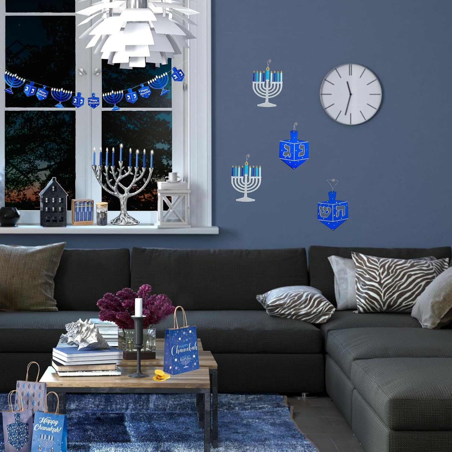 Rite Lite Hanukkah Garland Blue Silver Dreidel 9 Feet Long