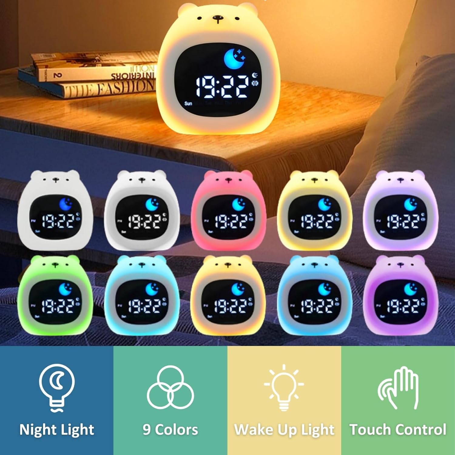 Kids Alarm Clock with Night Light and White Noise