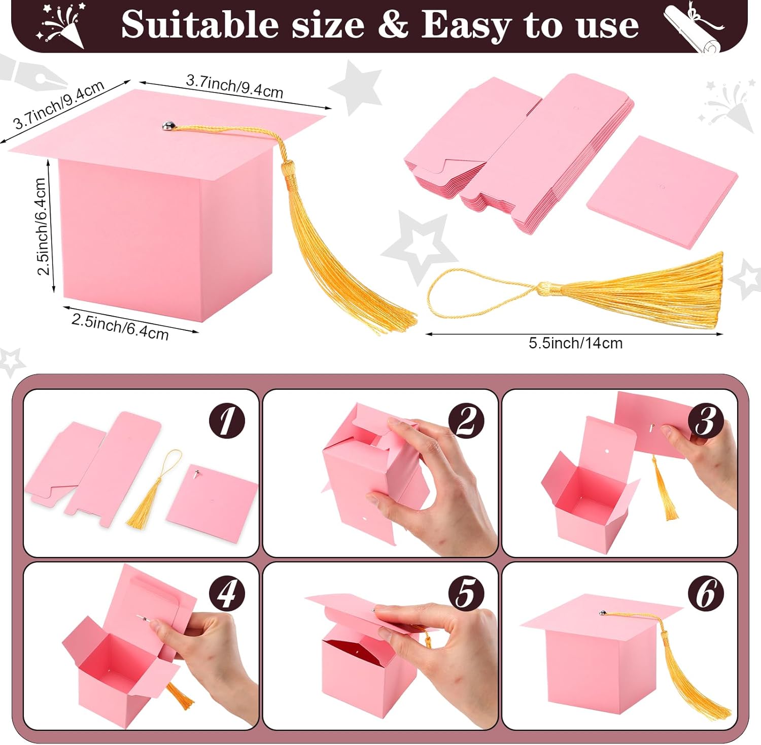 TaoBary 12 Piece Graduation Cap Gift Boxes Pink