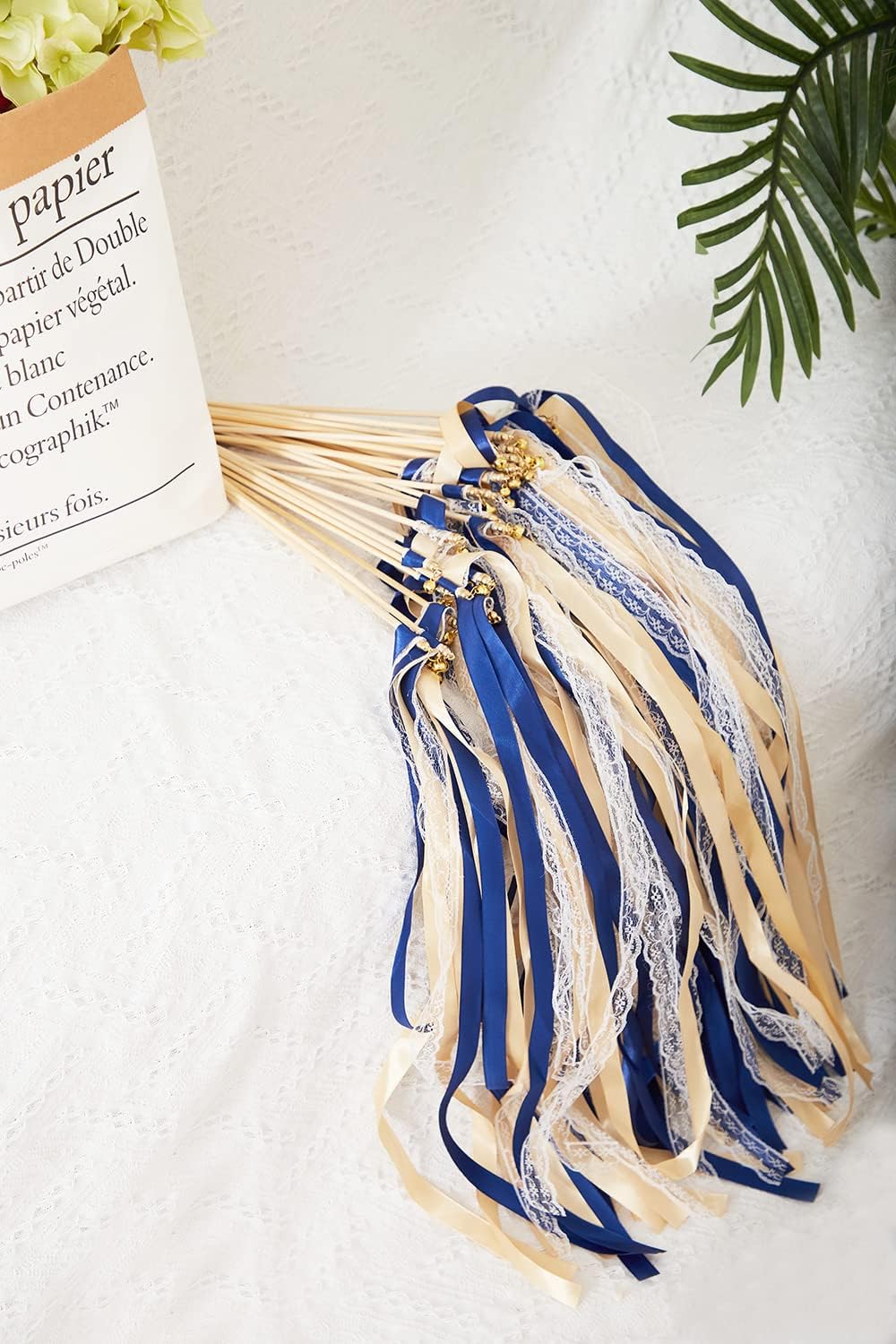 100 Pack Gold Bell Wedding Wands with Silk Ribbons