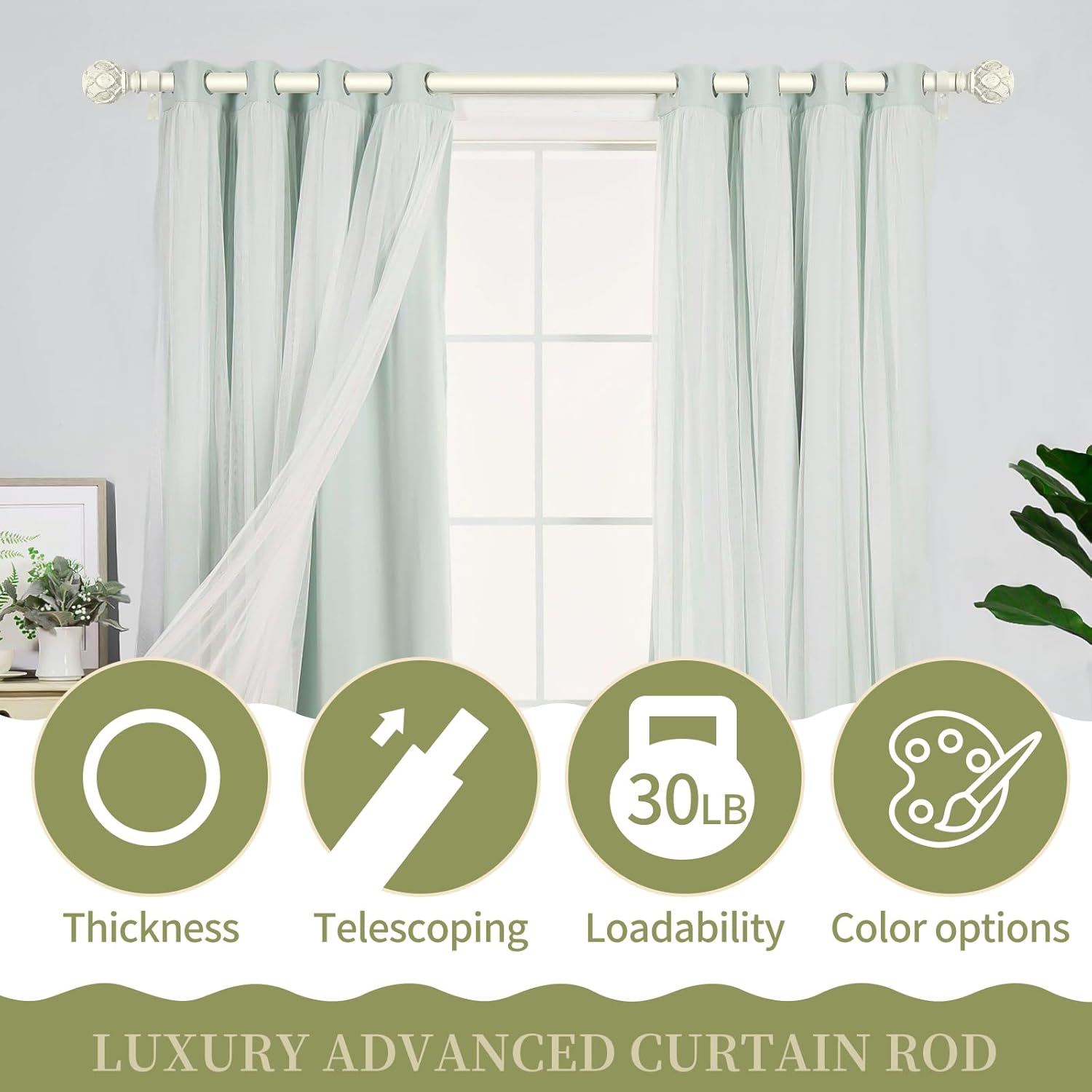 TANGWIN Antique White Farmhouse Curtain Rod Set