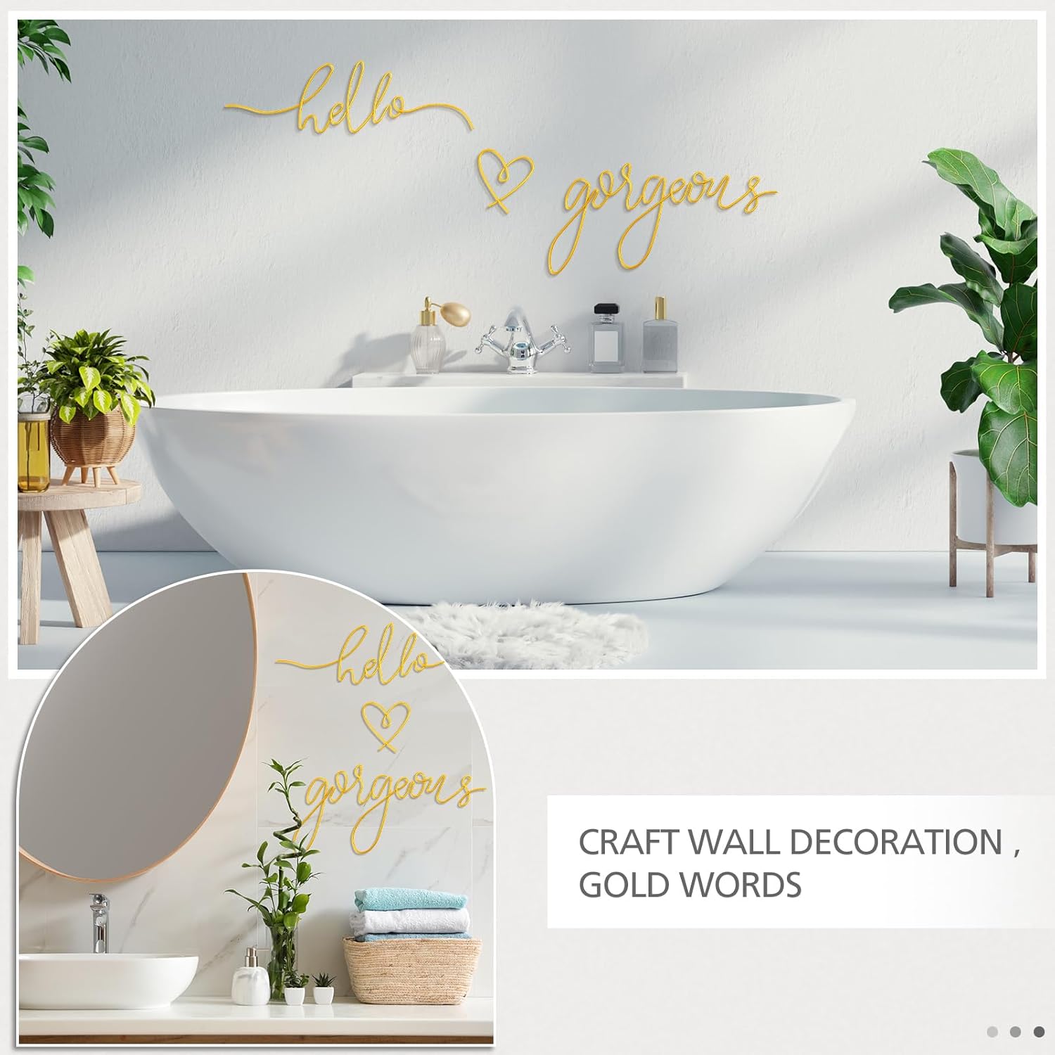 Hicarer Hello Gorgeous Gold Wall Art Decor Set