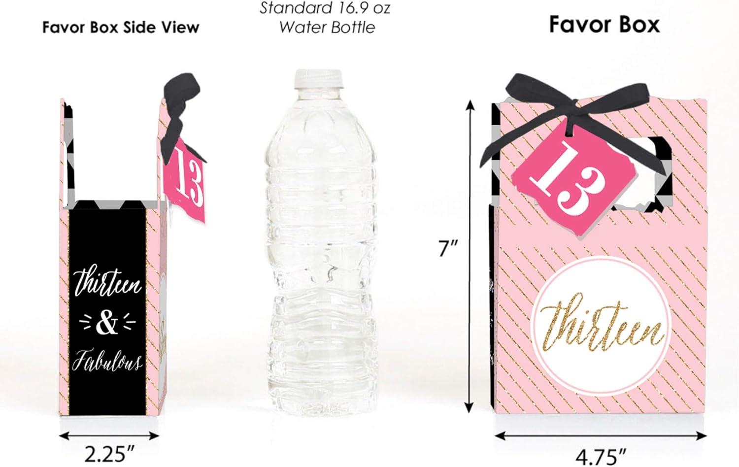 Chic 13th Birthday Favor Boxes Set of 12 Pink Black Gold