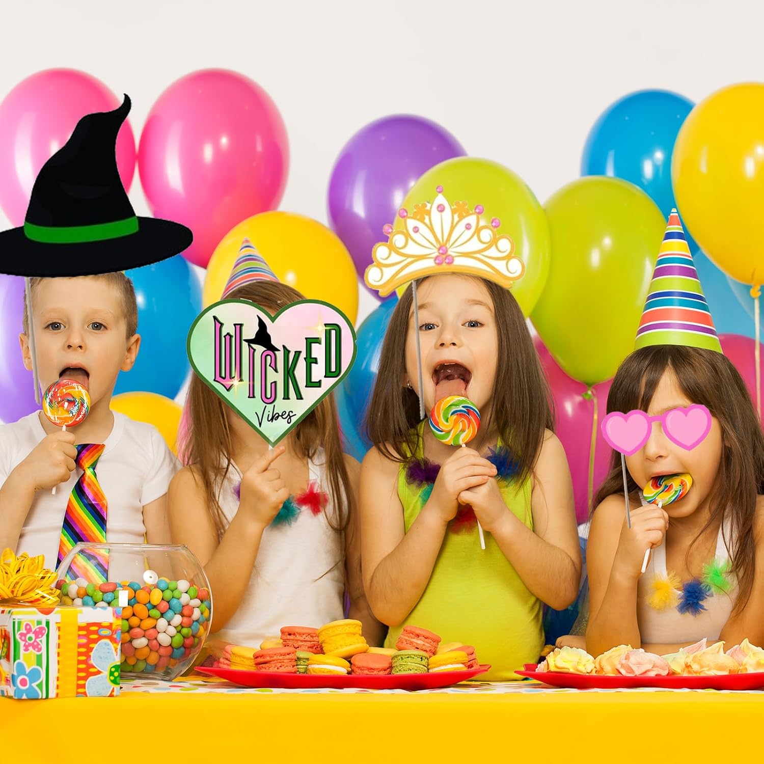 26 PCS Pink Green Wicked Party Photo Booth Props