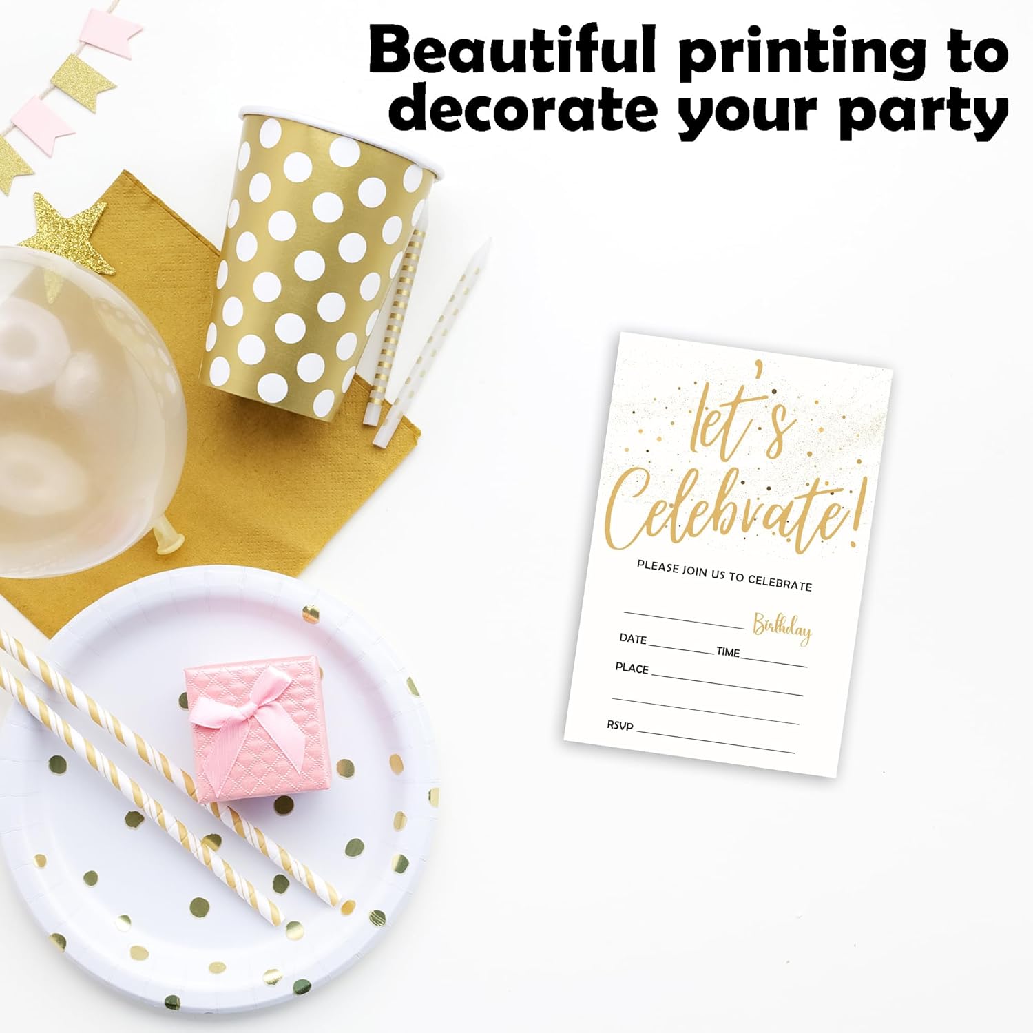 Gold Dot Birthday Invitations 20 Cards with Envelopes