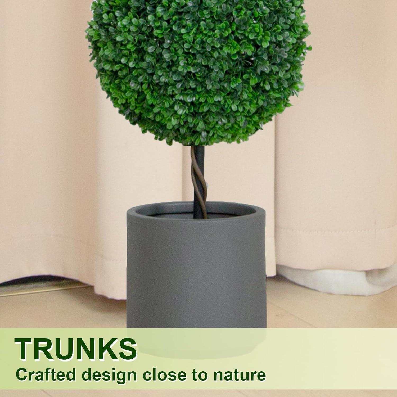 4FT Artificial Triple Ball Topiary Trees with Gray Planter Pot Set of 2
