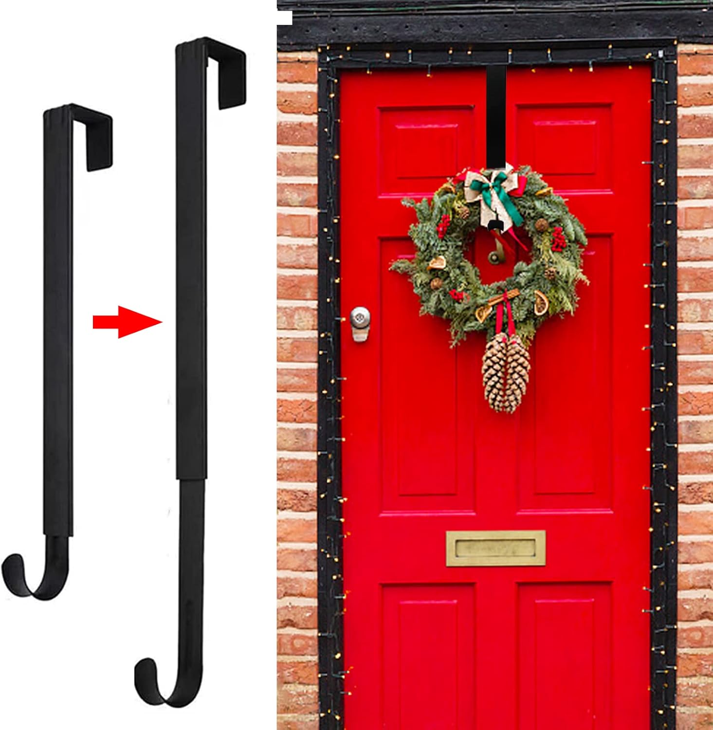 Adjustable Wreath Hanger for Front Door Black Heavy Duty 20lbs