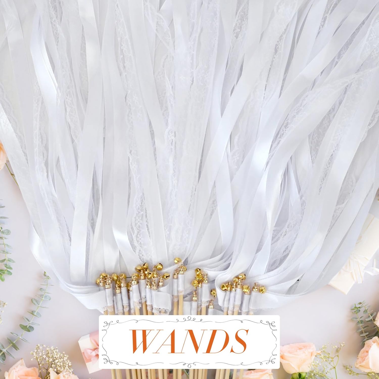 50Pcs Ribbon Sticks with Bells for Wedding Party Decorations