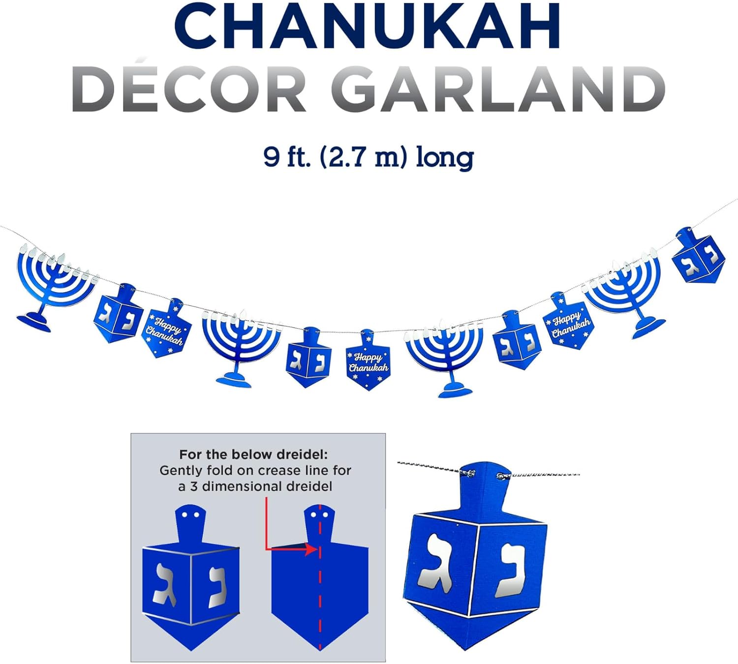 Rite Lite Hanukkah Garland Blue Silver Dreidel 9 Feet Long