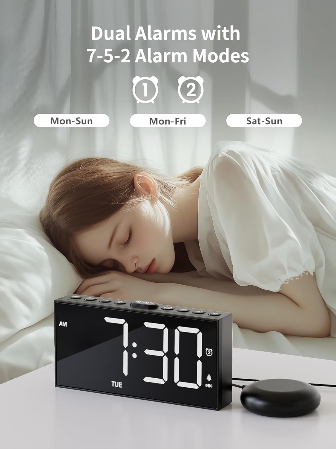 ROCAM Loud Vibrating Alarm Clock with Bed Shaker