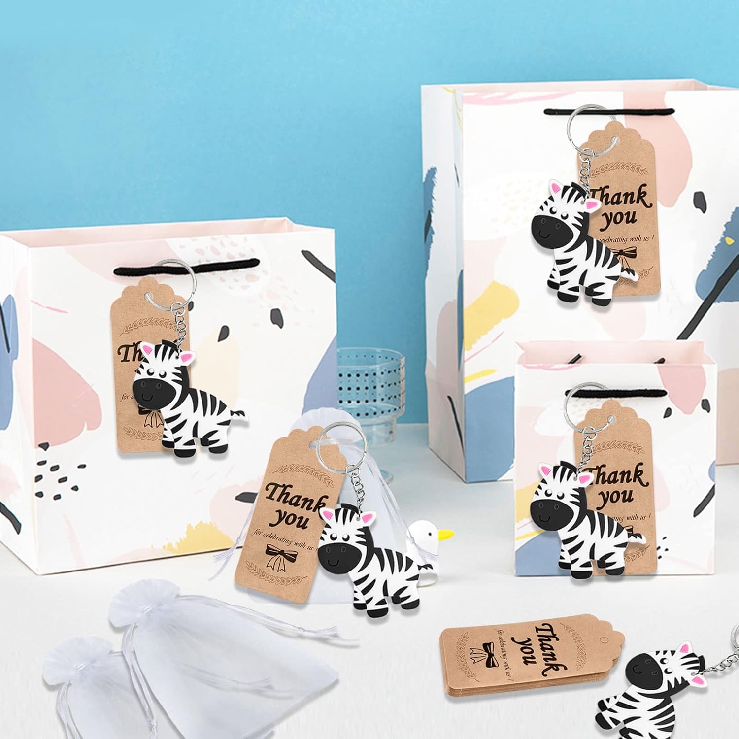 24 Pack Zebra Keyring Party Favor for Zebra Lover