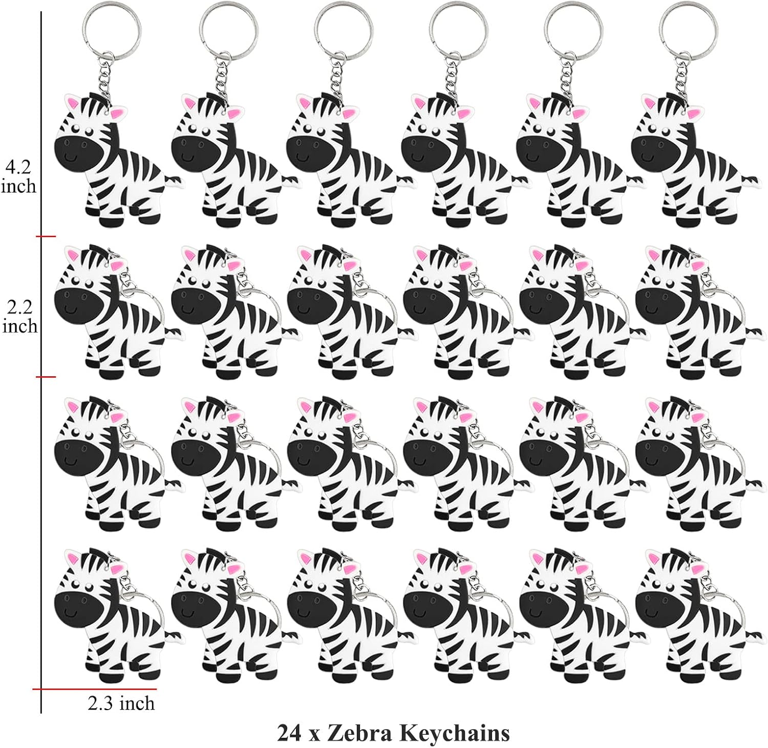 24 Pack Zebra Keyring Party Favor for Zebra Lover