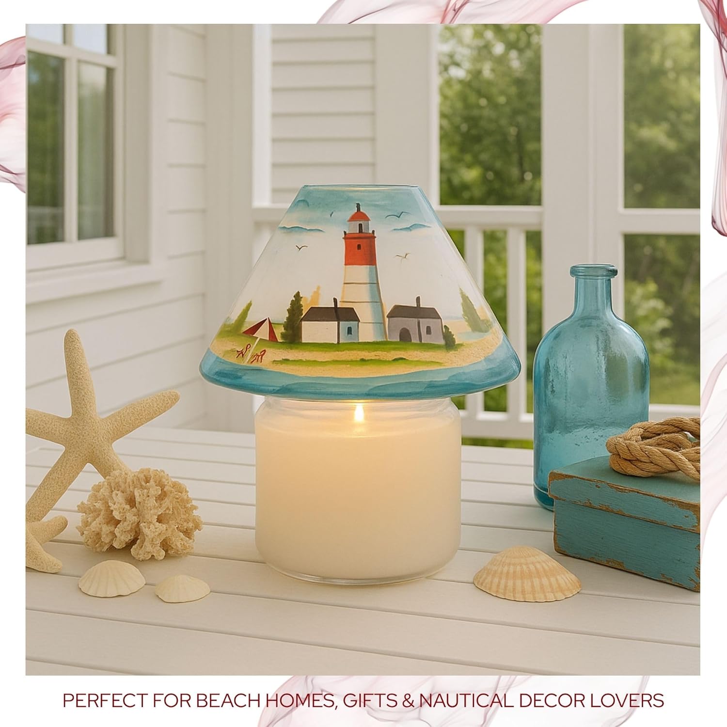 Biedermann Sons Hand-Painted Seashore Scene Jar Candle Shades Set of 4