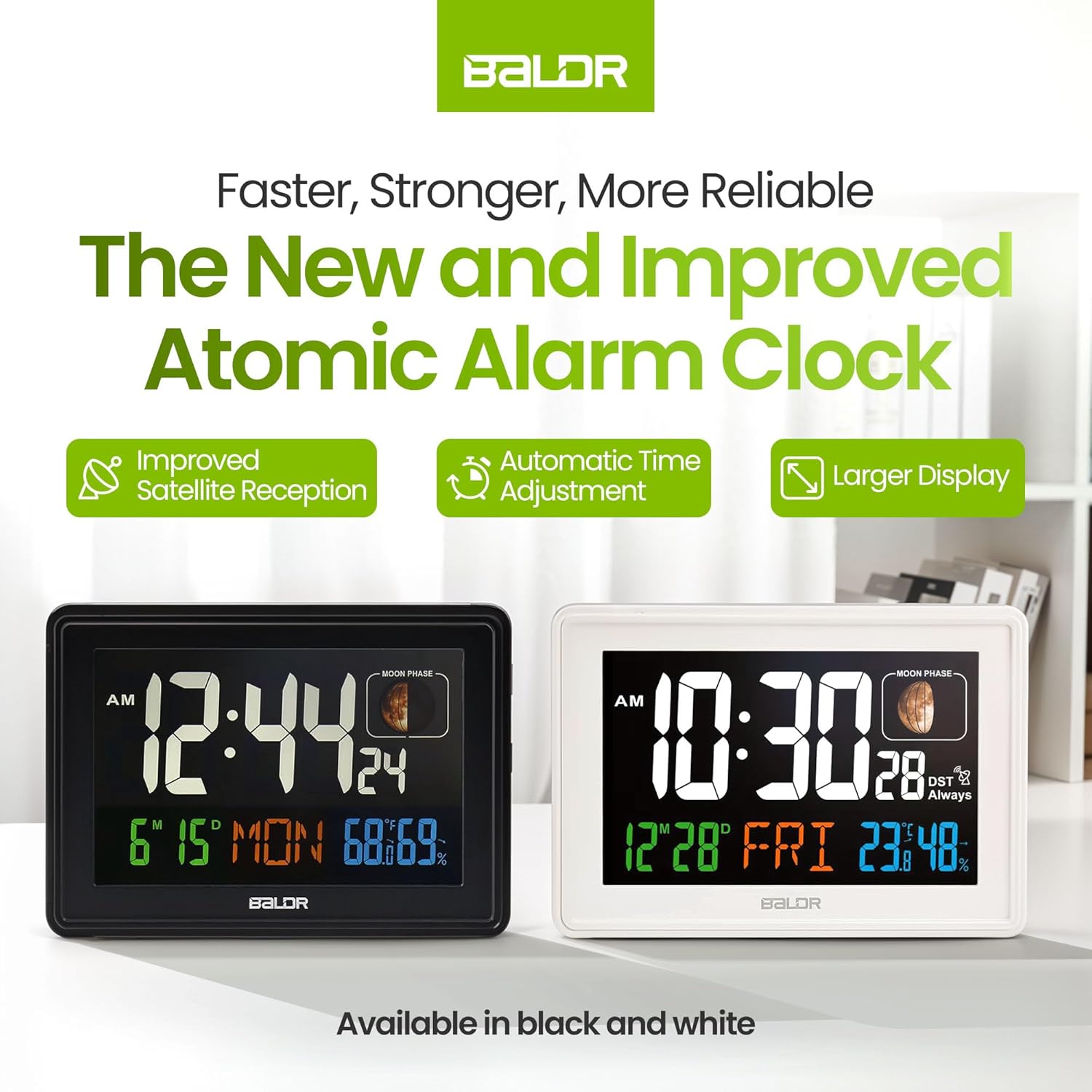 Baldr Atomic Clock with Temperature and Humidity Display - White