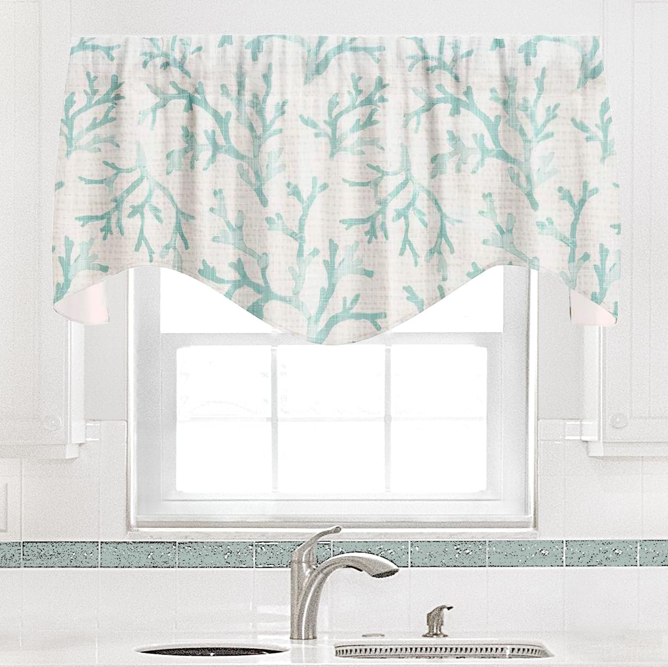 Turquoise Blue Valance Curtains for Kitchen and Living Room