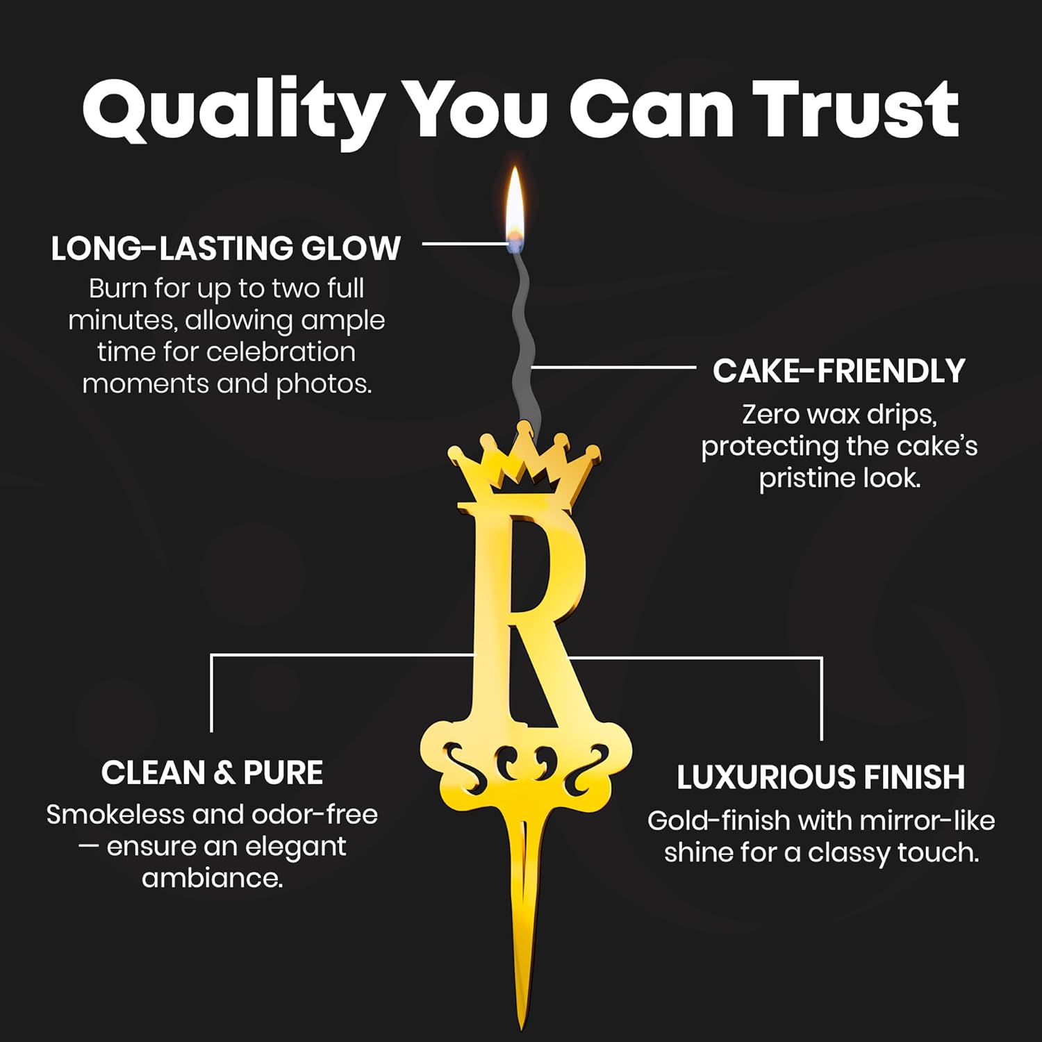 Luxury Gold Glitter Letter R Cake Topper Candle