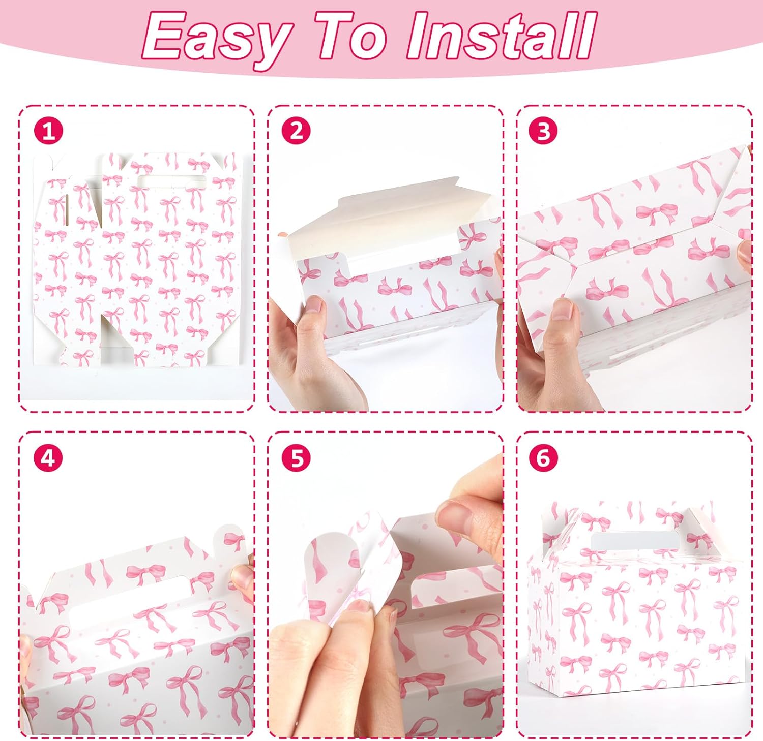 12Pcs Pink Bow Treat Boxes for Party Decorations