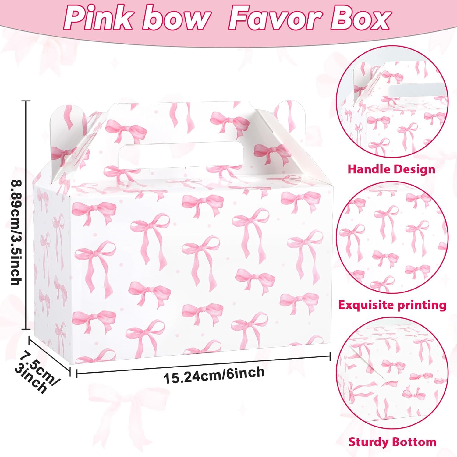 12Pcs Pink Bow Treat Boxes for Party Decorations