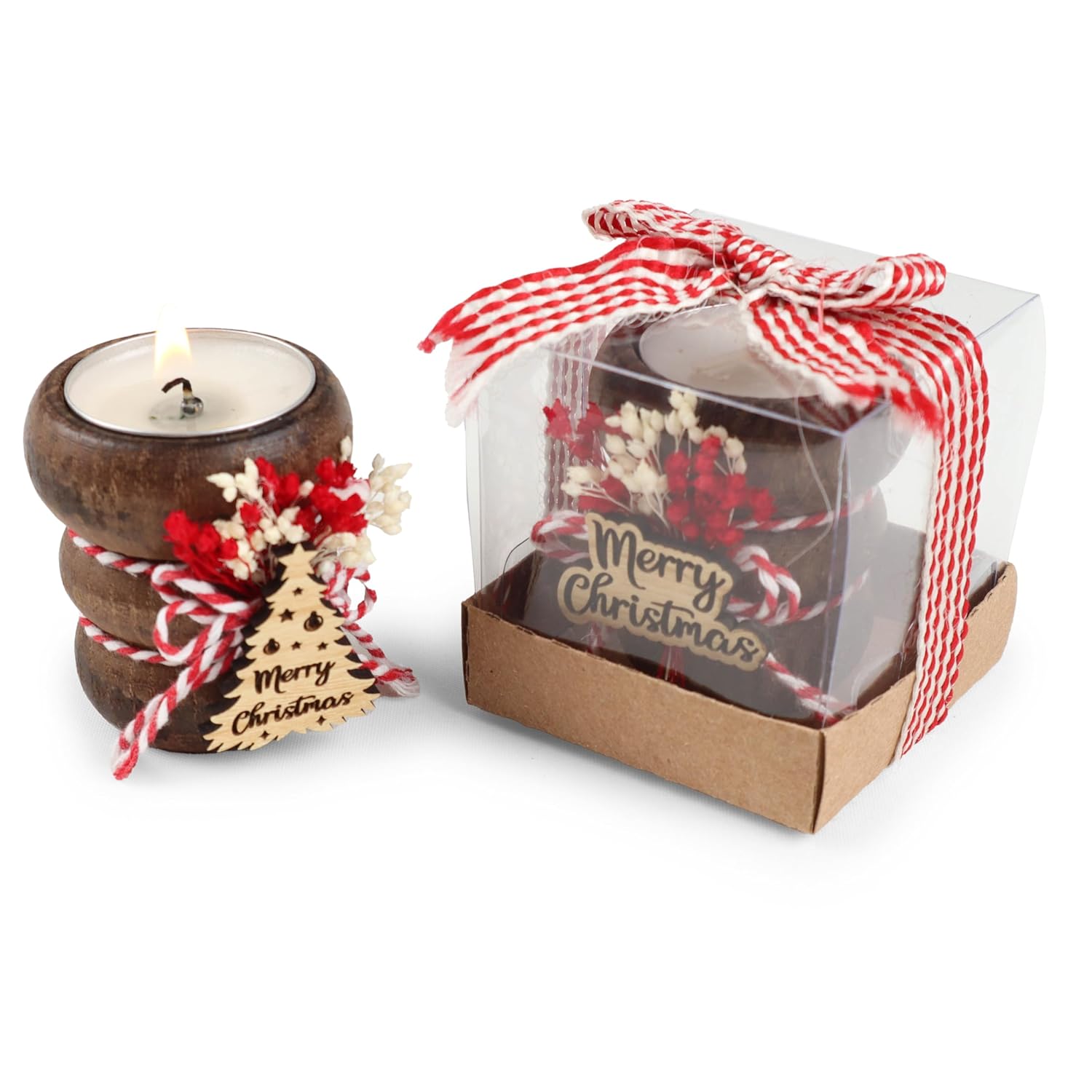 HTF Pack of 10 Christmas Decorations Wood Tealight Candle Holders