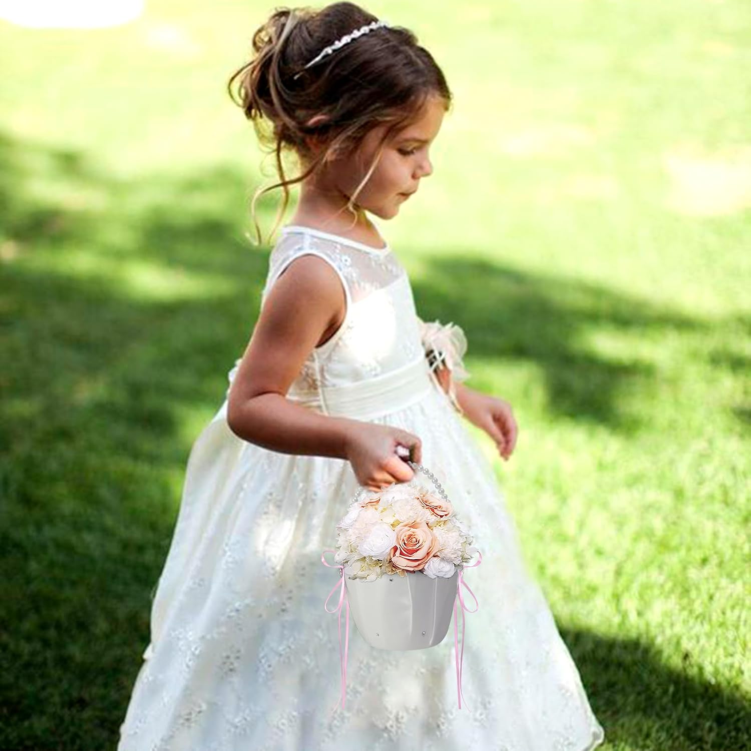 2 Pcs Wedding Flower Girl Baskets Pink