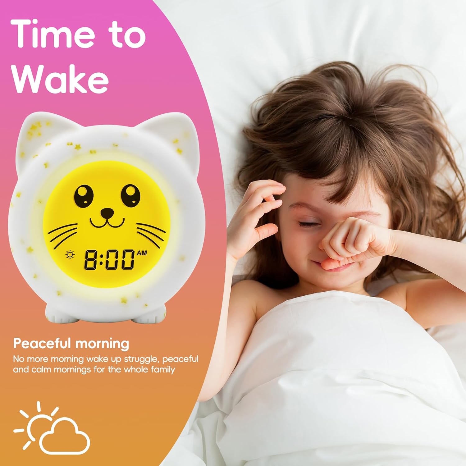 BH Sleep Trainer Clock for Toddler Cute Kids Alarm Clock