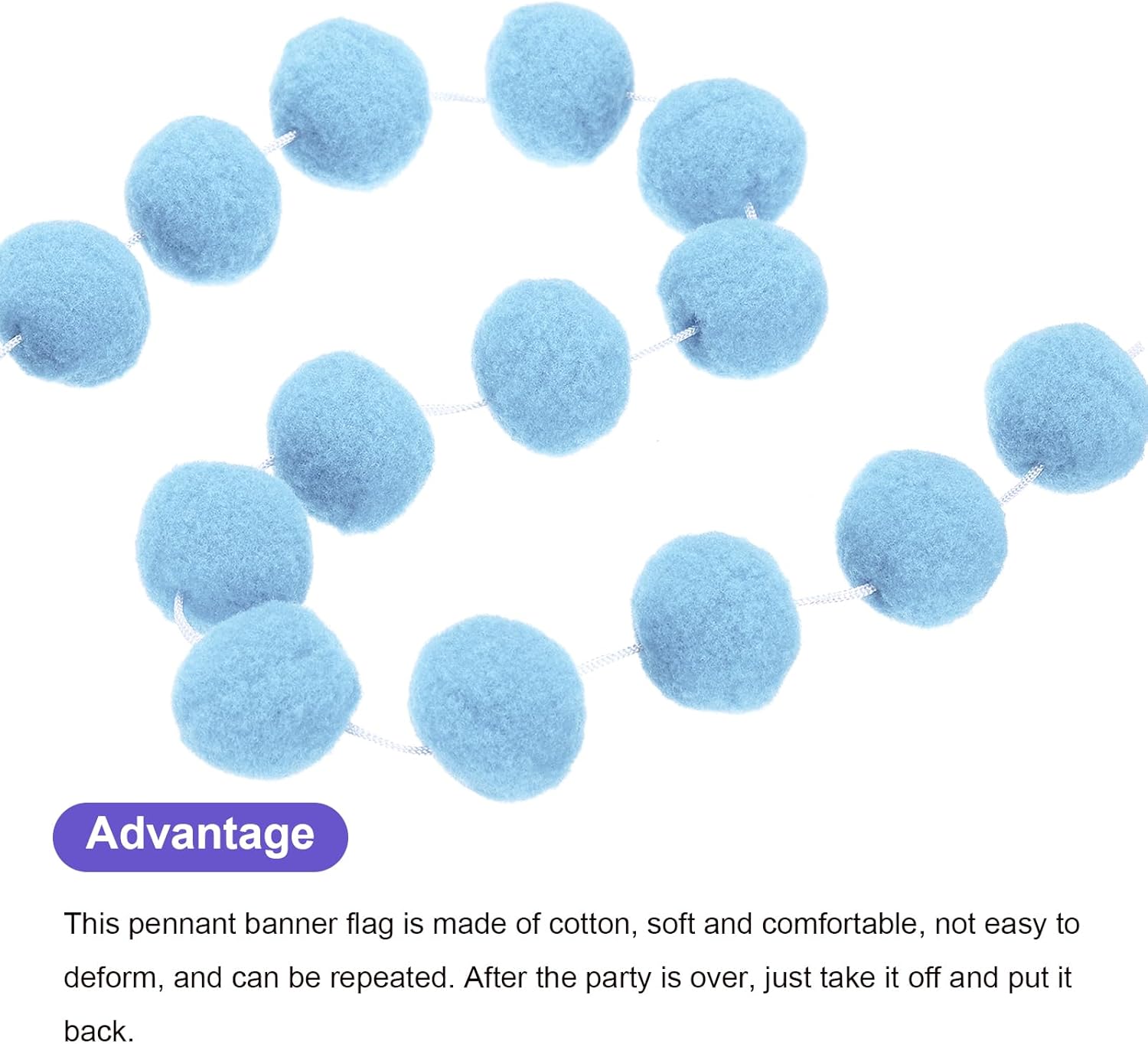 MECCANIXITY 2Pcs Light Blue Felt Ball Garland 66 Feet