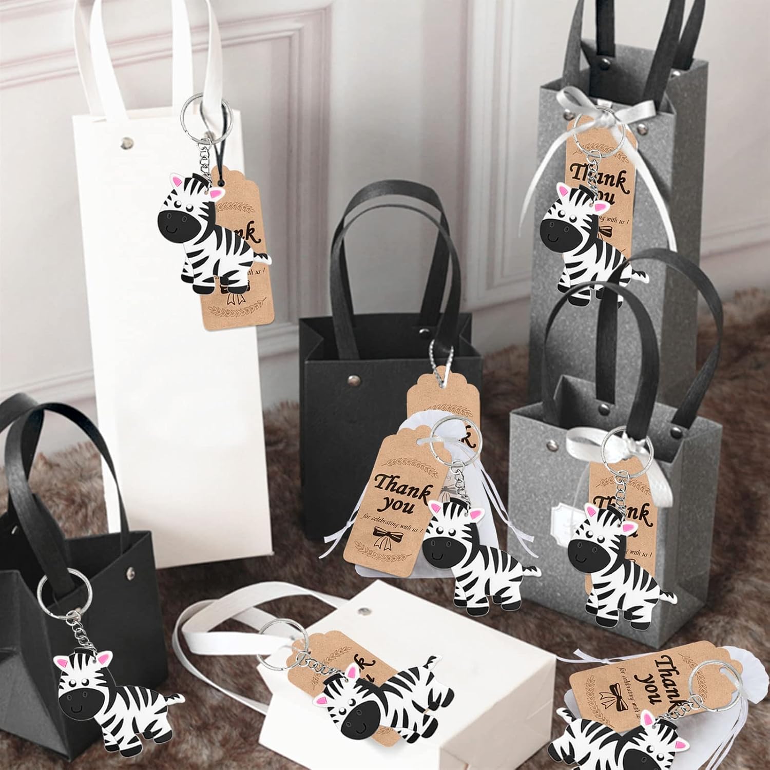 24 Pack Zebra Keyring Party Favor for Zebra Lover