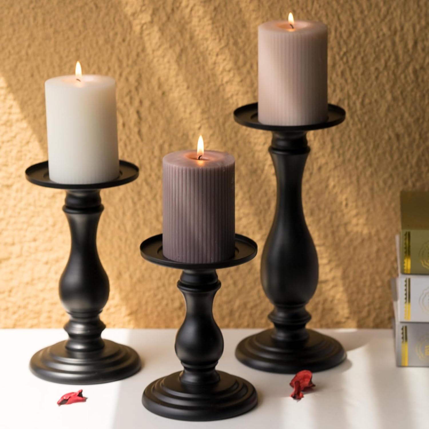 Matte Black Candle Holder Set of 3 - 10 8 6