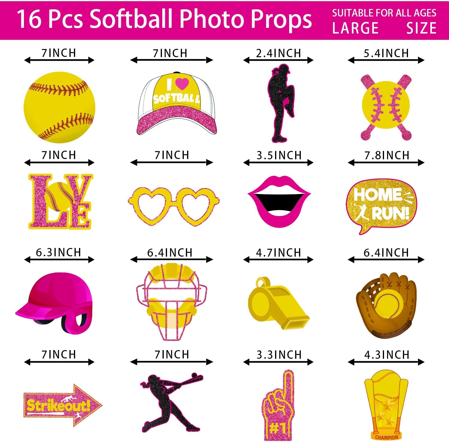 Softball Themed Photo Booth Props Set for Birthday Parties