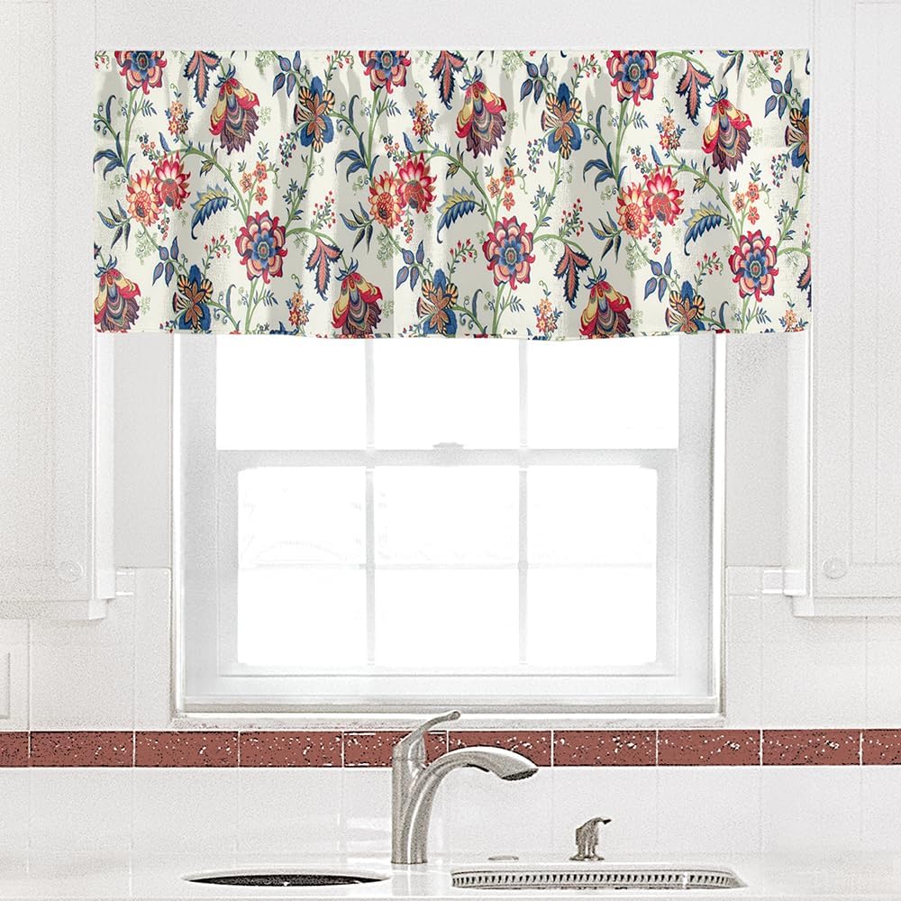 Red Blue Floral Valance Curtains 53x13 Inches