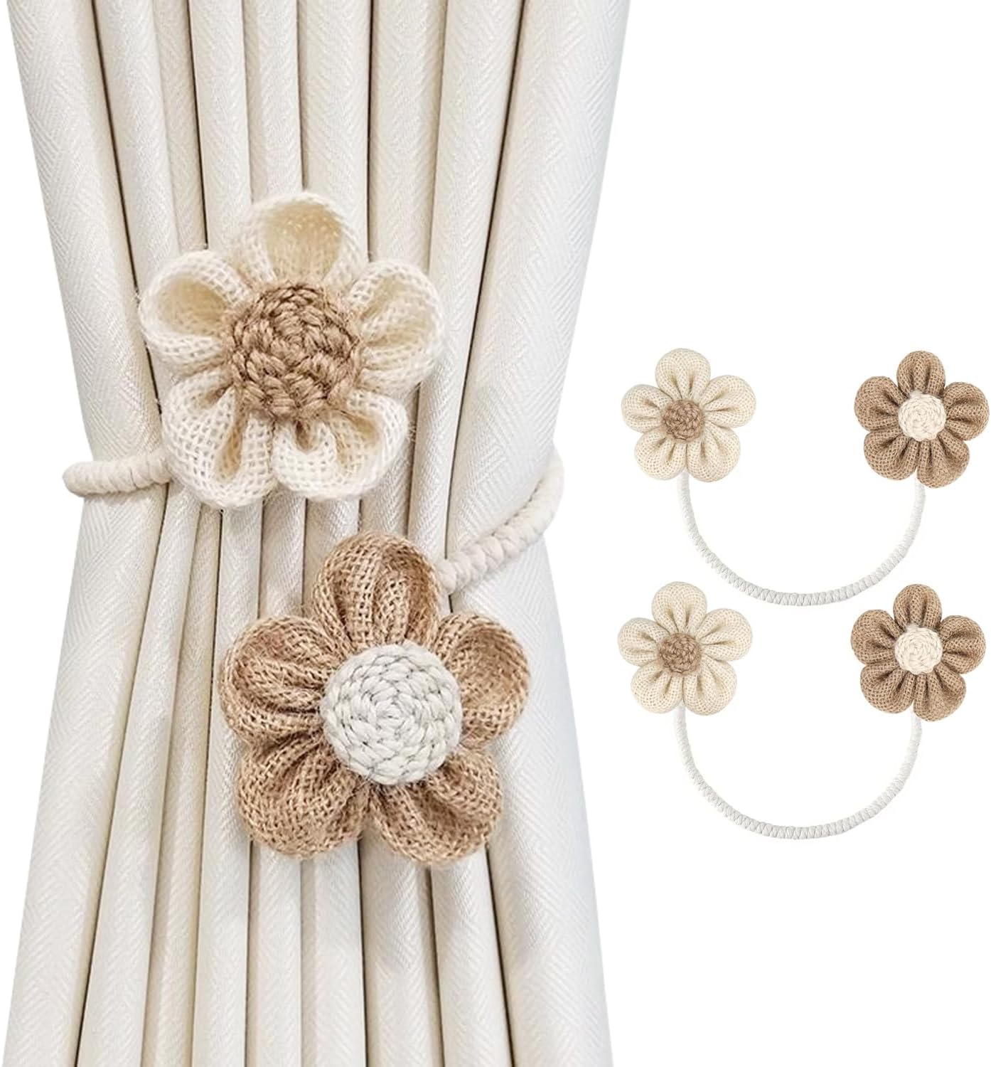 SRG Rope Curtain Tiebacks 2 Pack Sunflower Cream Khaki
