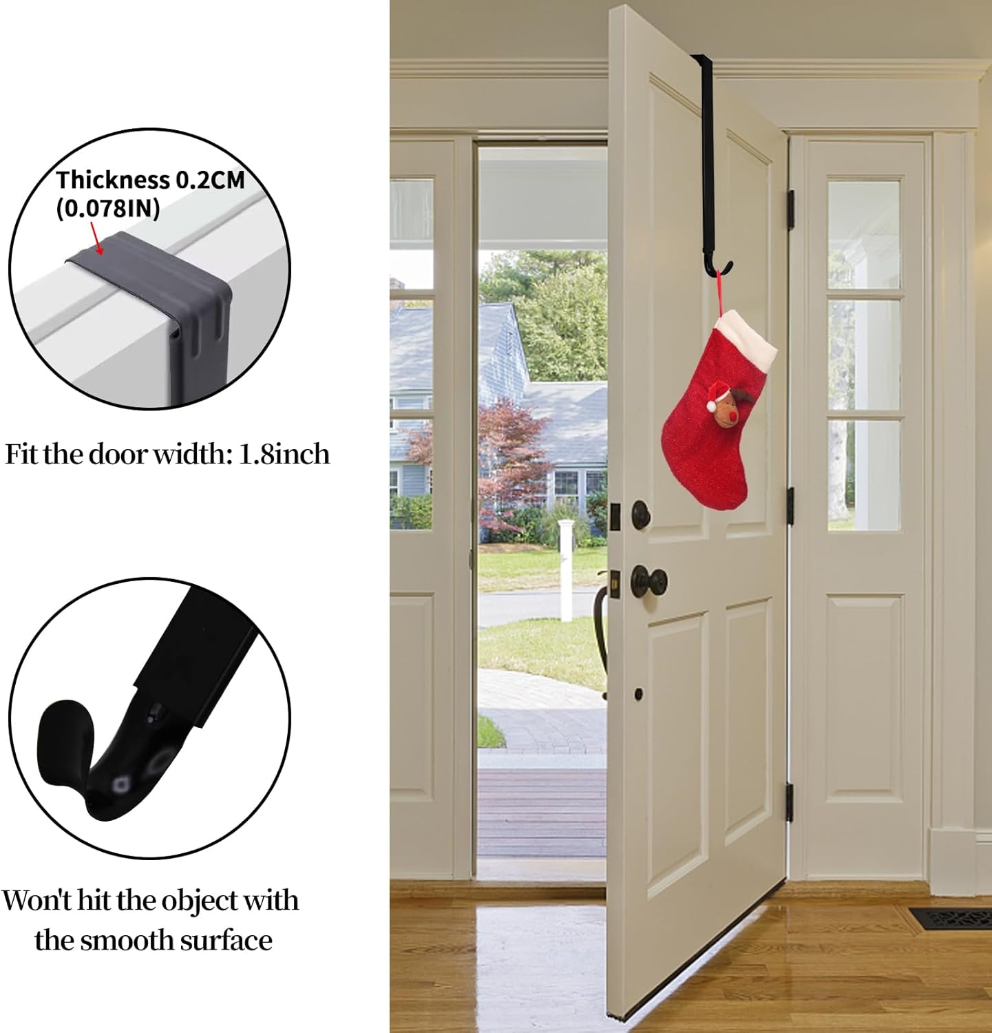 Adjustable Wreath Hanger for Front Door Black Heavy Duty 20lbs