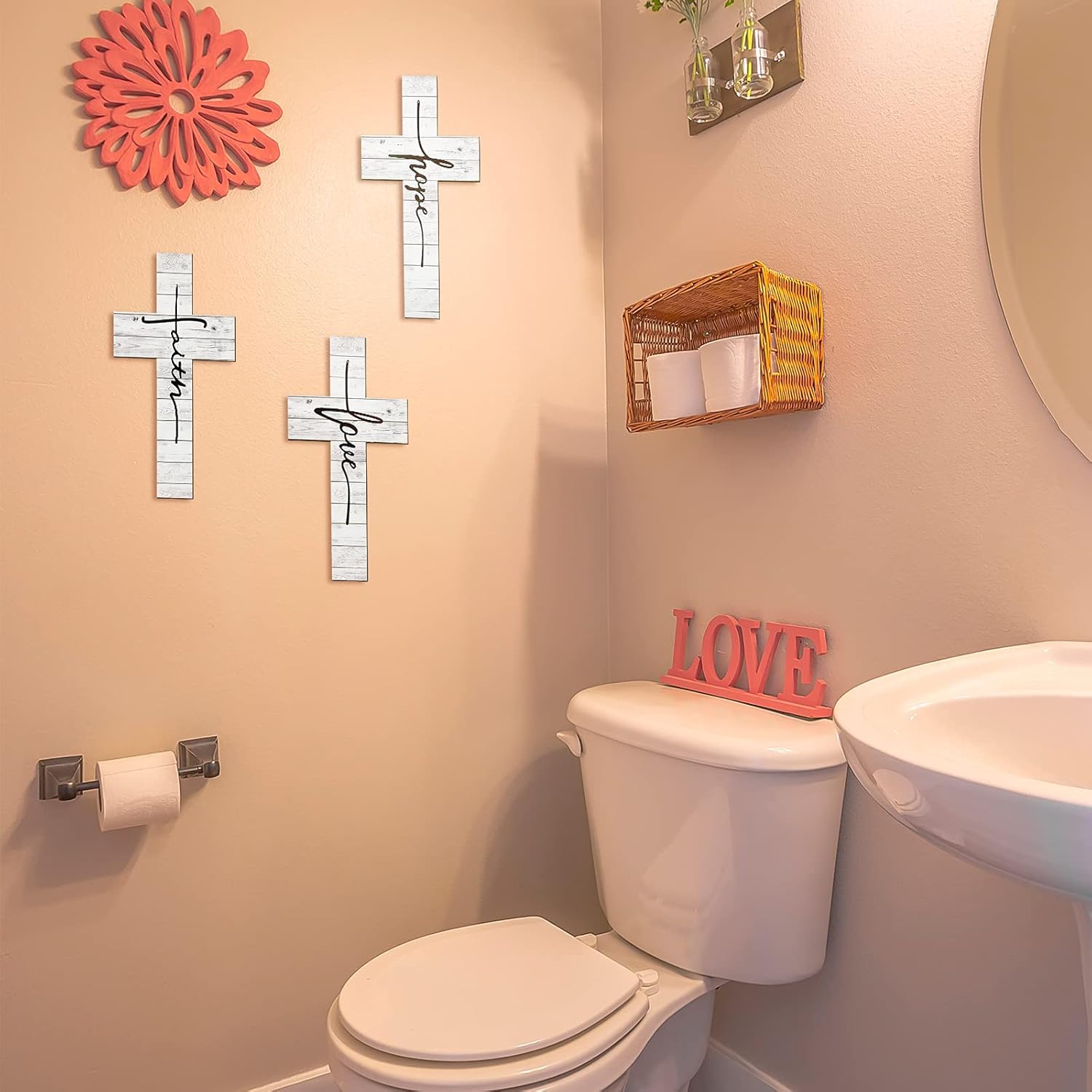 Jetec 3 Pieces Faith Love Hope Cross Wall Decor
