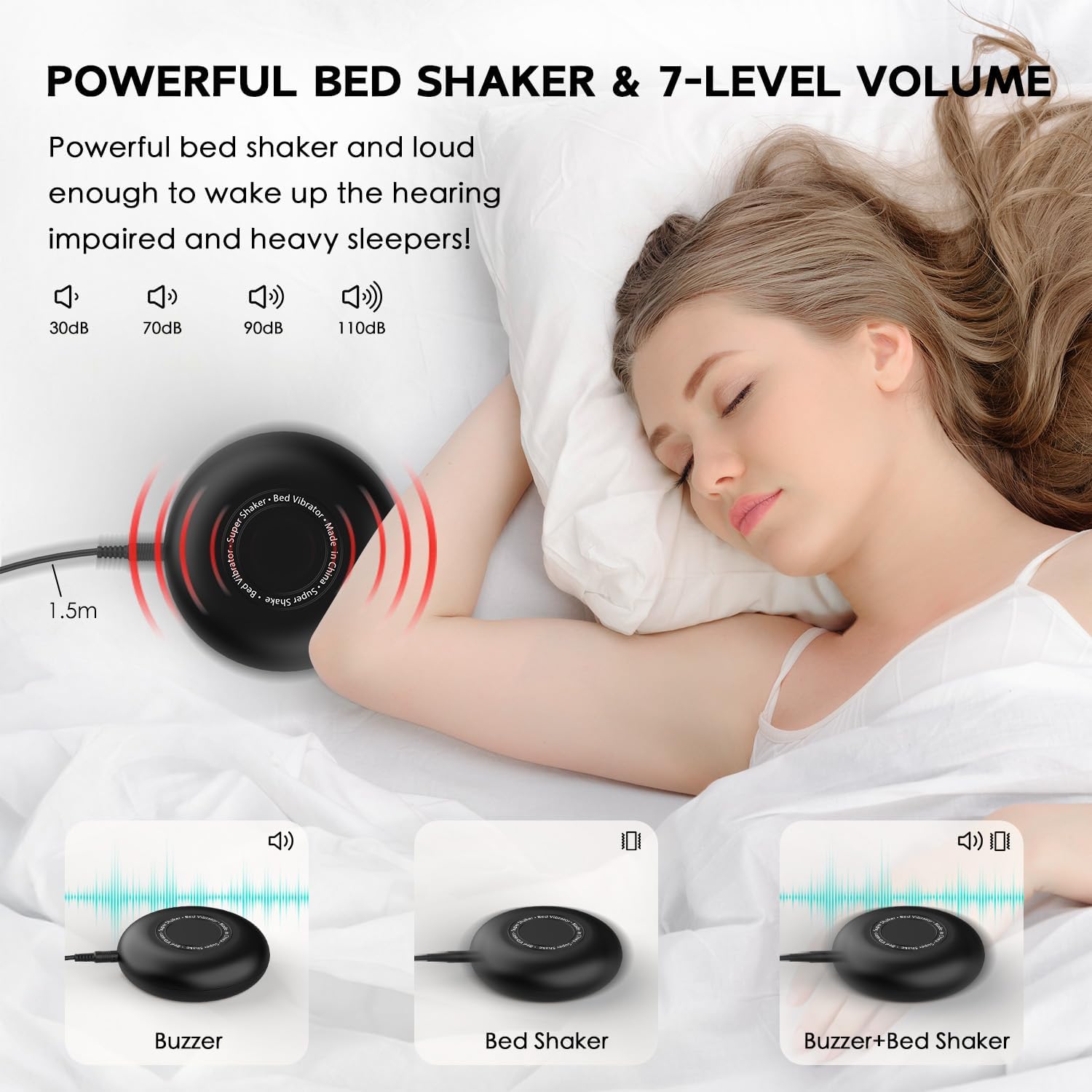 Vibrating Alarm Clock with LED Mirror and Bed Shaker