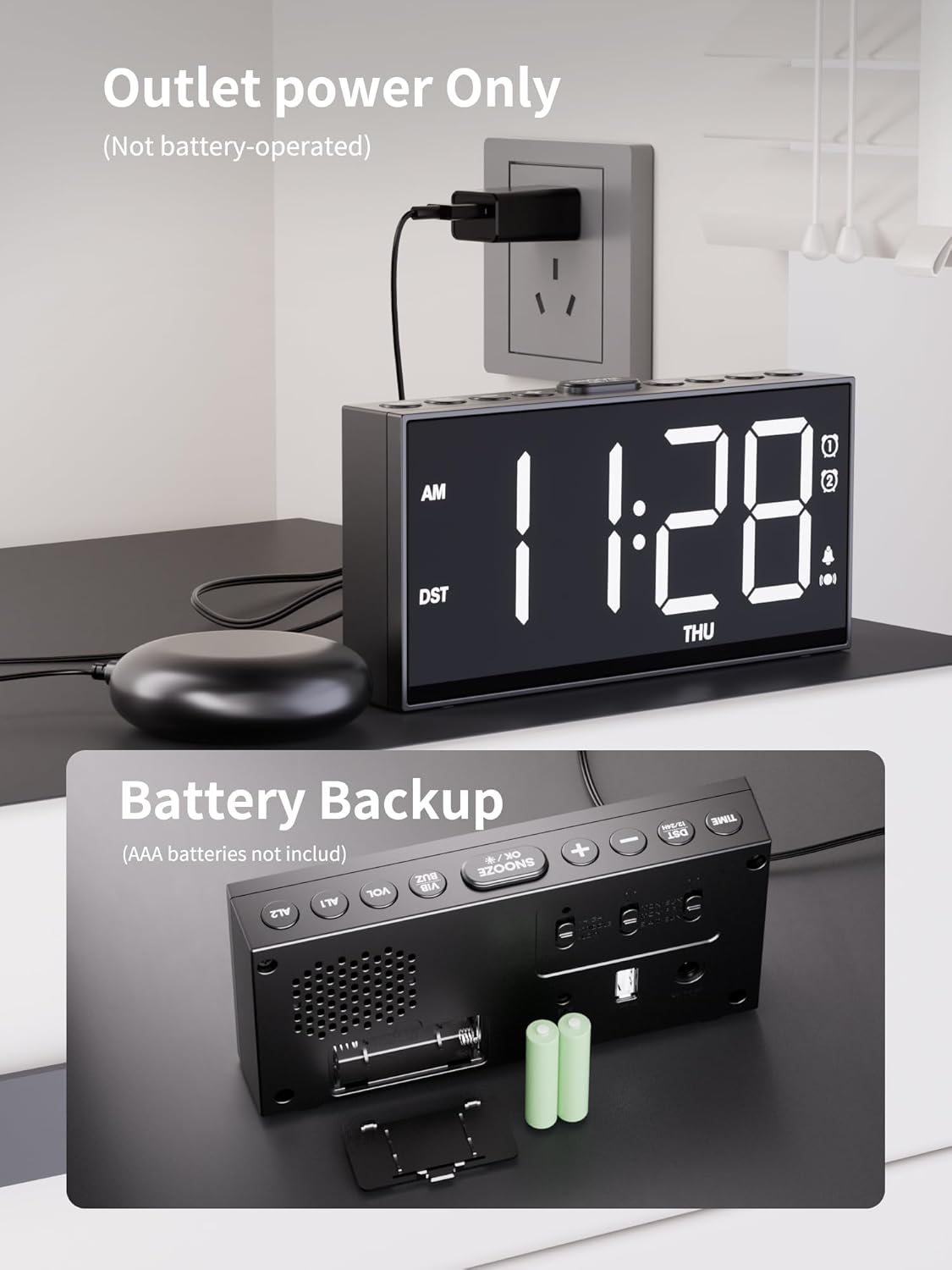 ROCAM Loud Vibrating Alarm Clock with Bed Shaker
