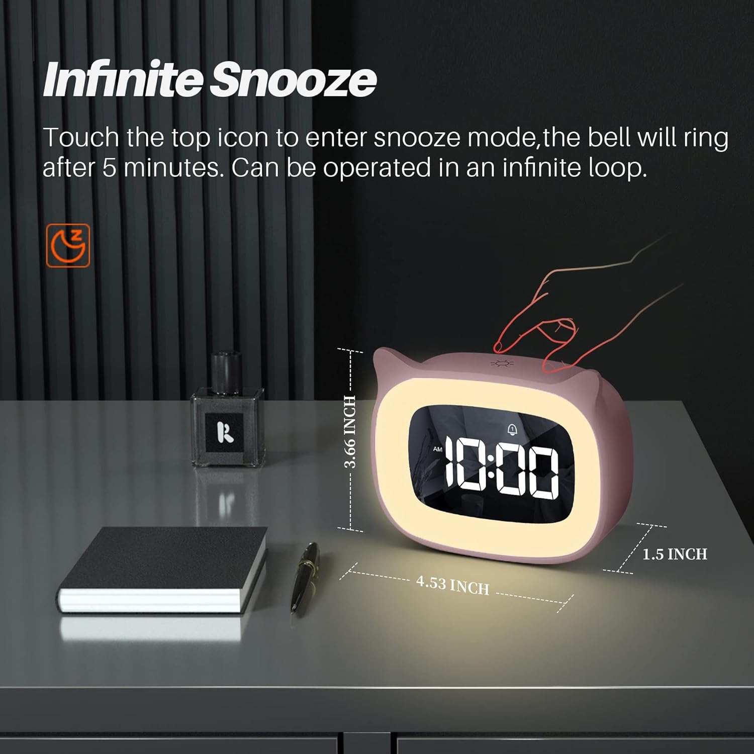 Cute Cat Ear Alarm Clock with Night Light and 18 Ringtones