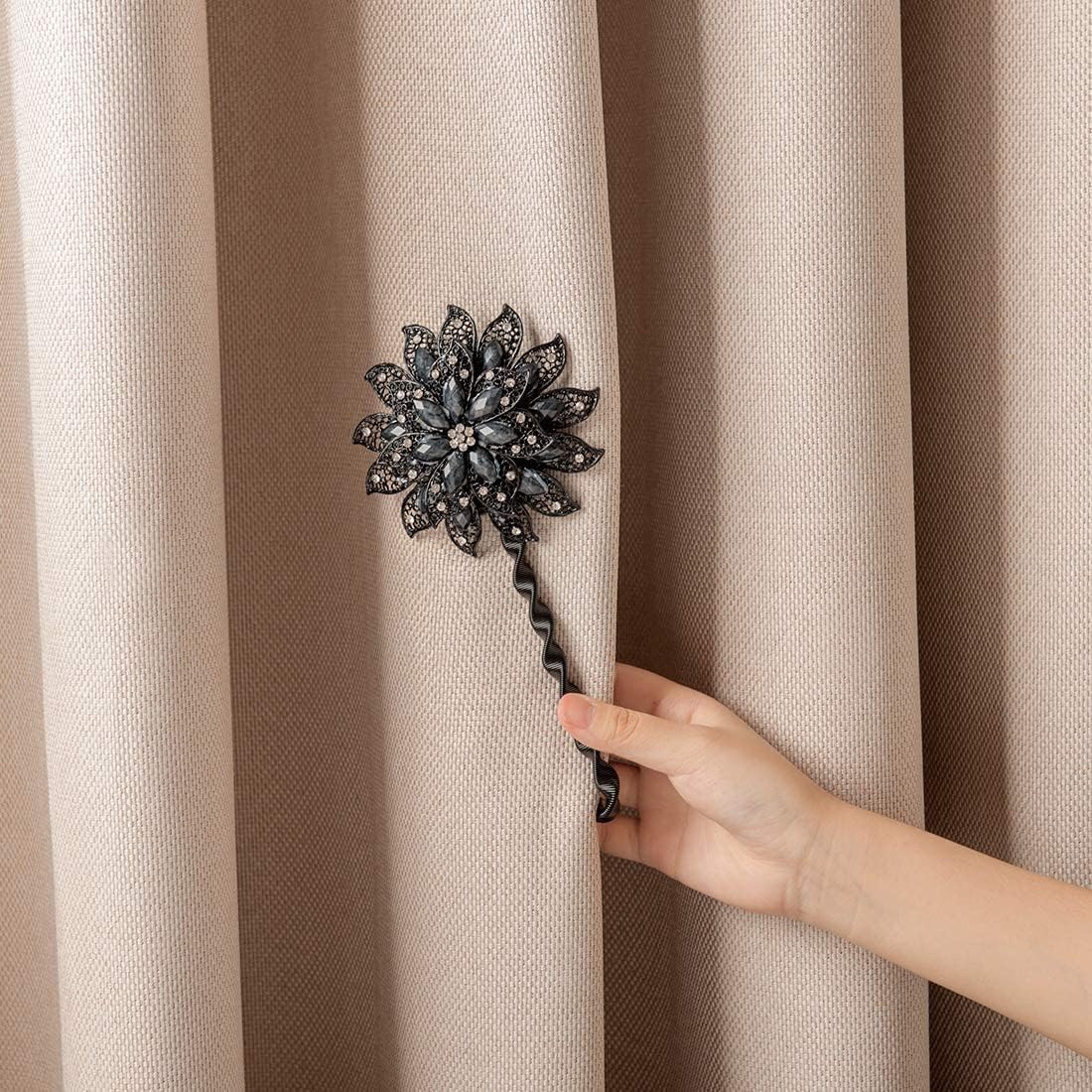 SUQ I OME Luxury Crystal Curtain Tieback with Magnetic Clip 2PCS Black