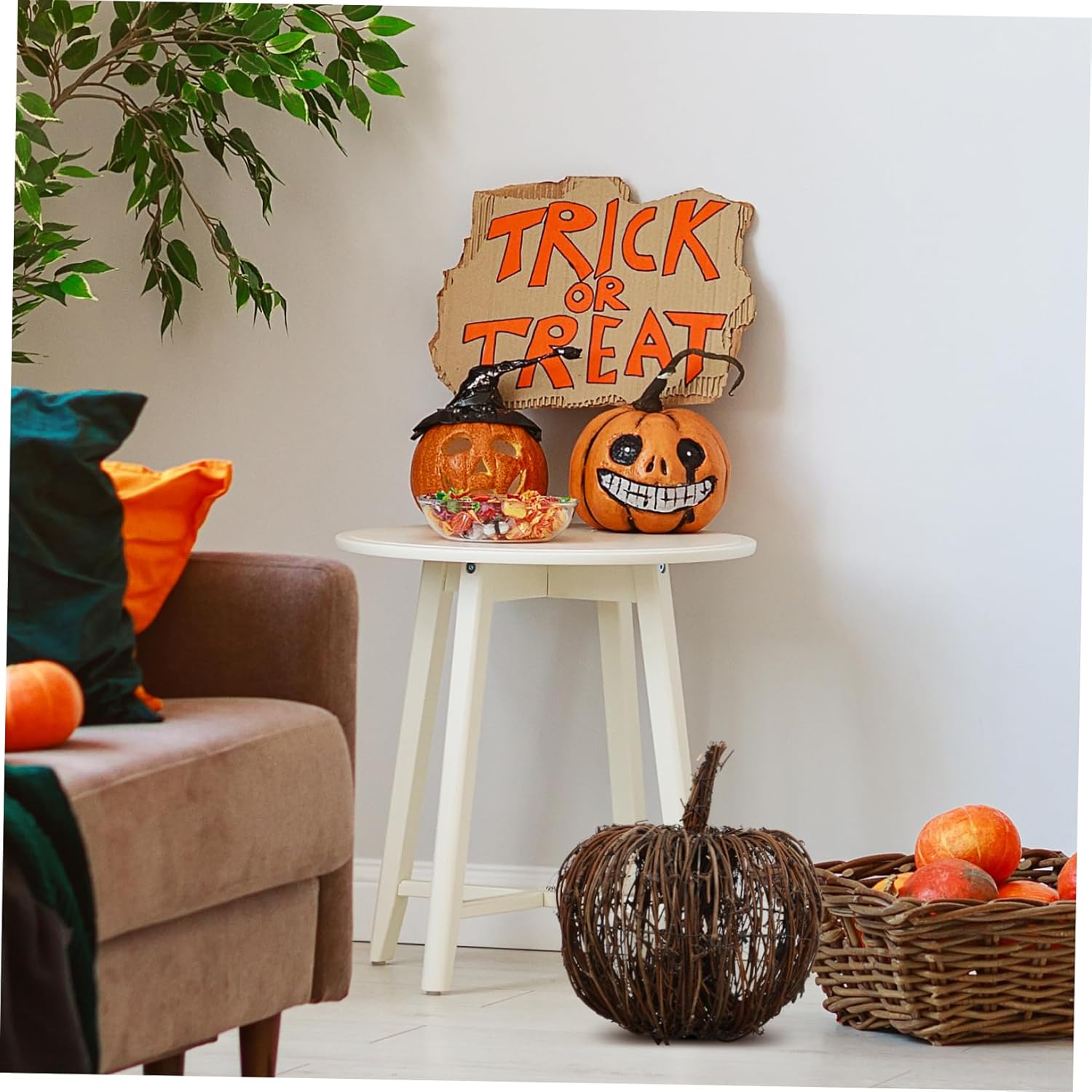 BESPORTBLE 1pc Rattan Woven Pumpkin Decor Centerpiece
