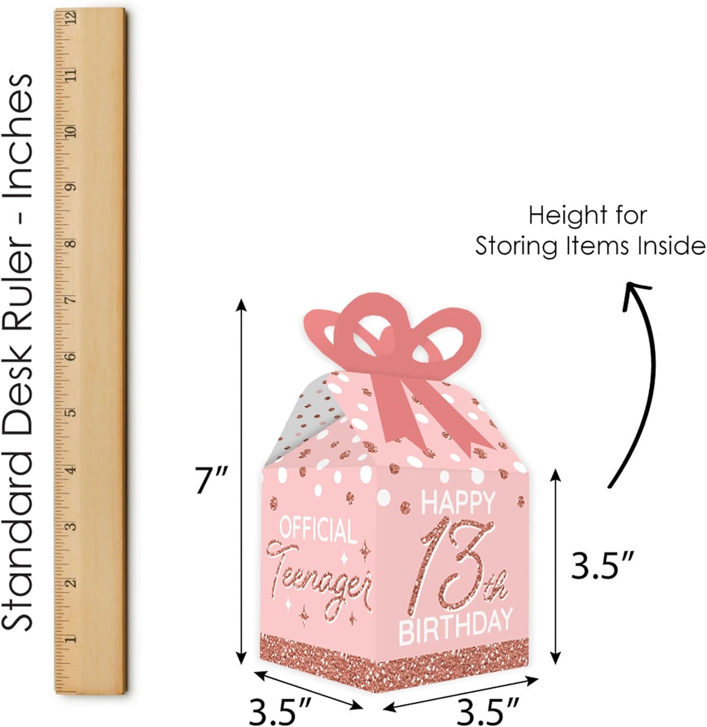 13th Pink Rose Gold Birthday Bow Box Set of 12