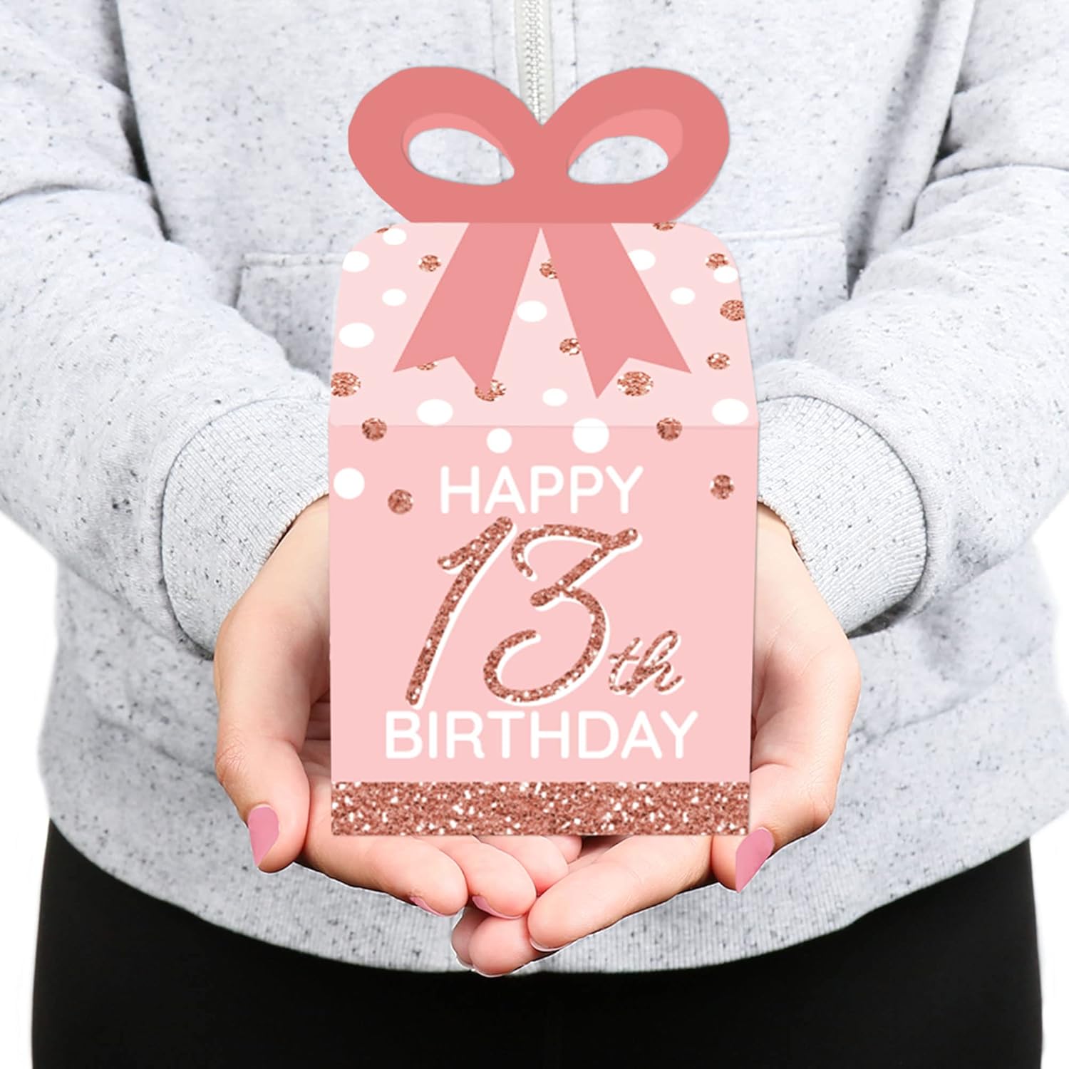 13th Pink Rose Gold Birthday Bow Box Set of 12