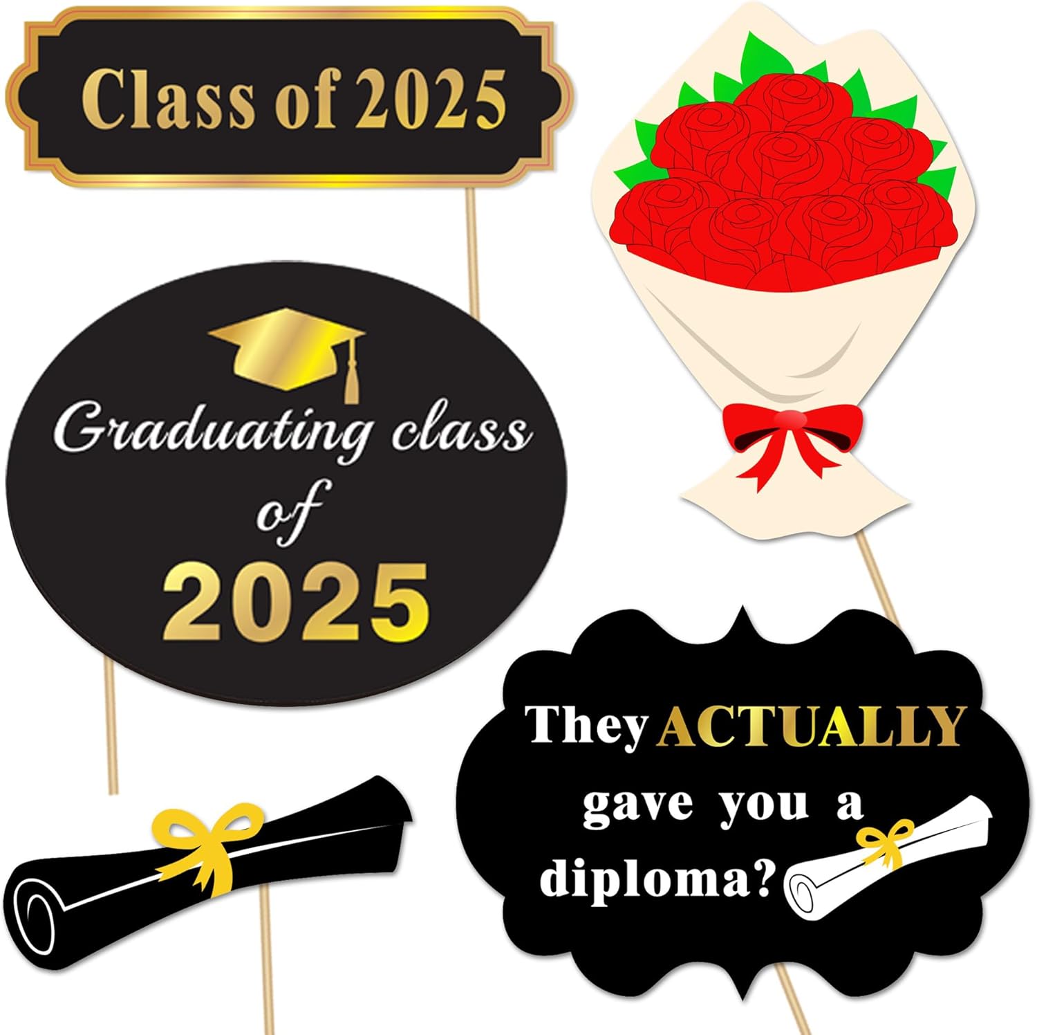 Graduation Photo Booth Props 50Count Black Gold