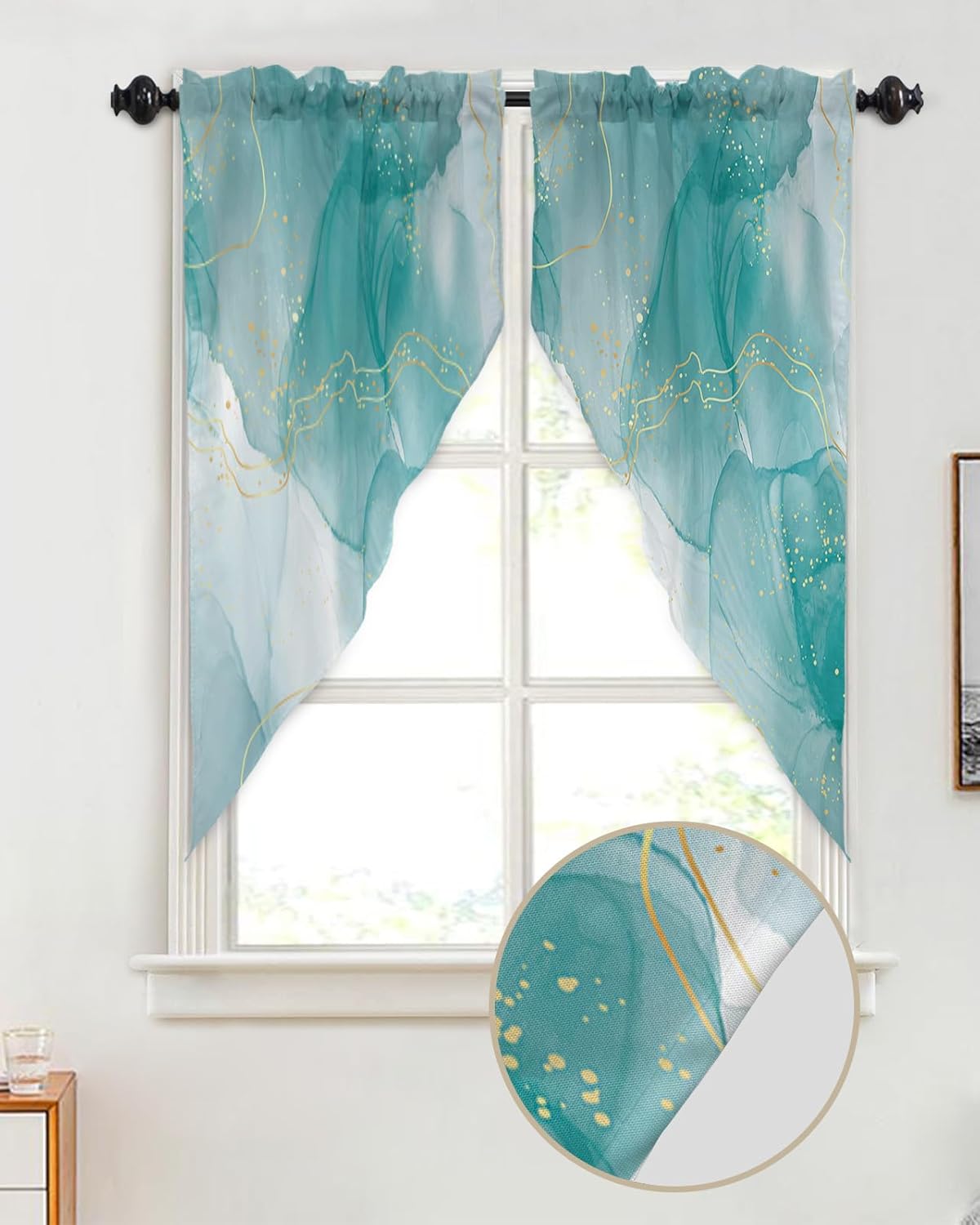 Elegant Teal Green Valance Curtains 36x36in Set